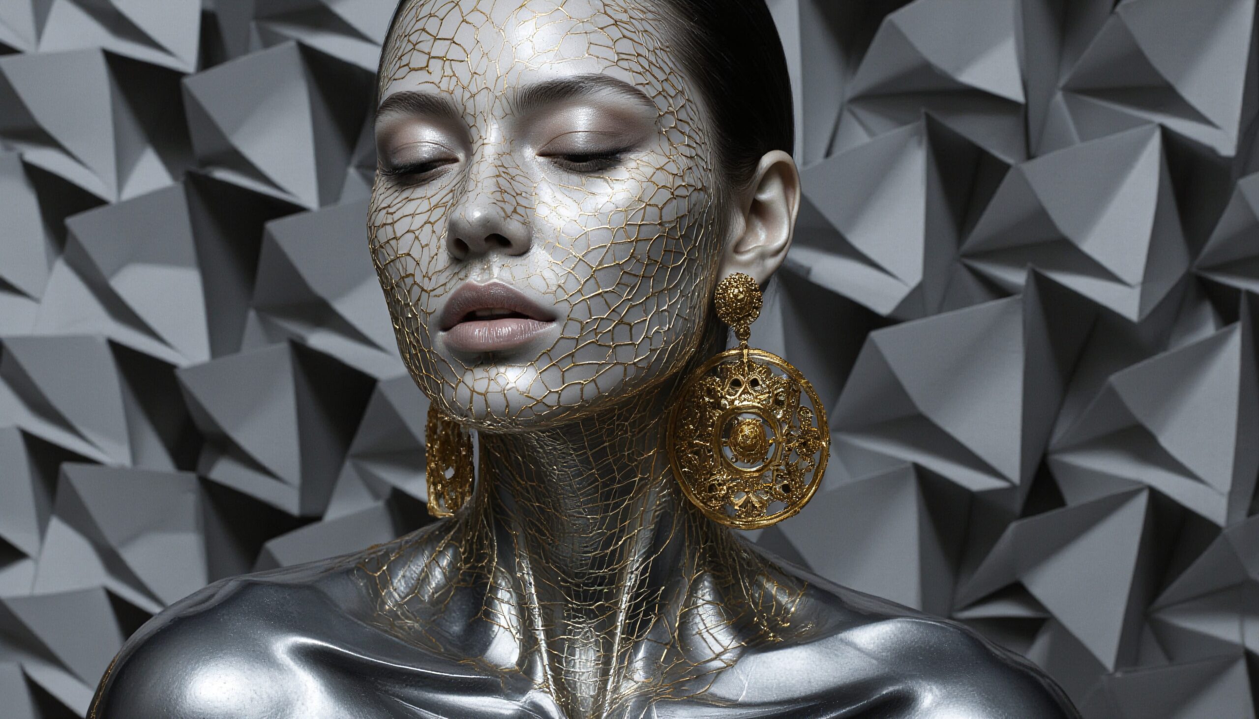 Futuristic Metallic Artistry Portrait