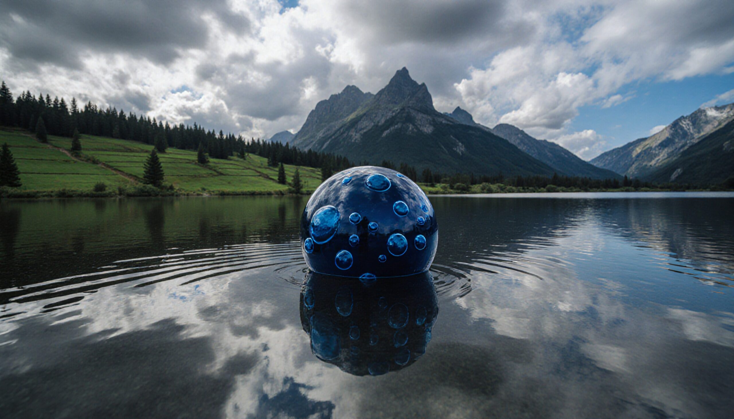 Blue Sphere in Mountain Lake