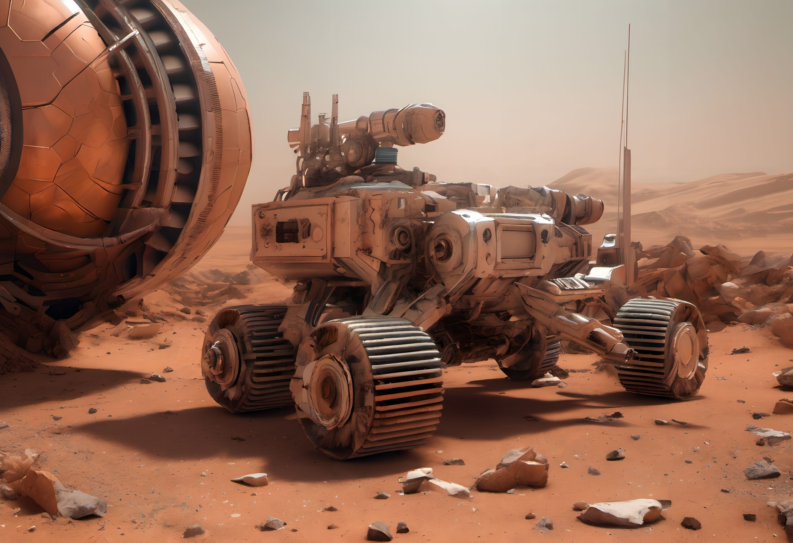 Mars Rover on Dusty Landscape