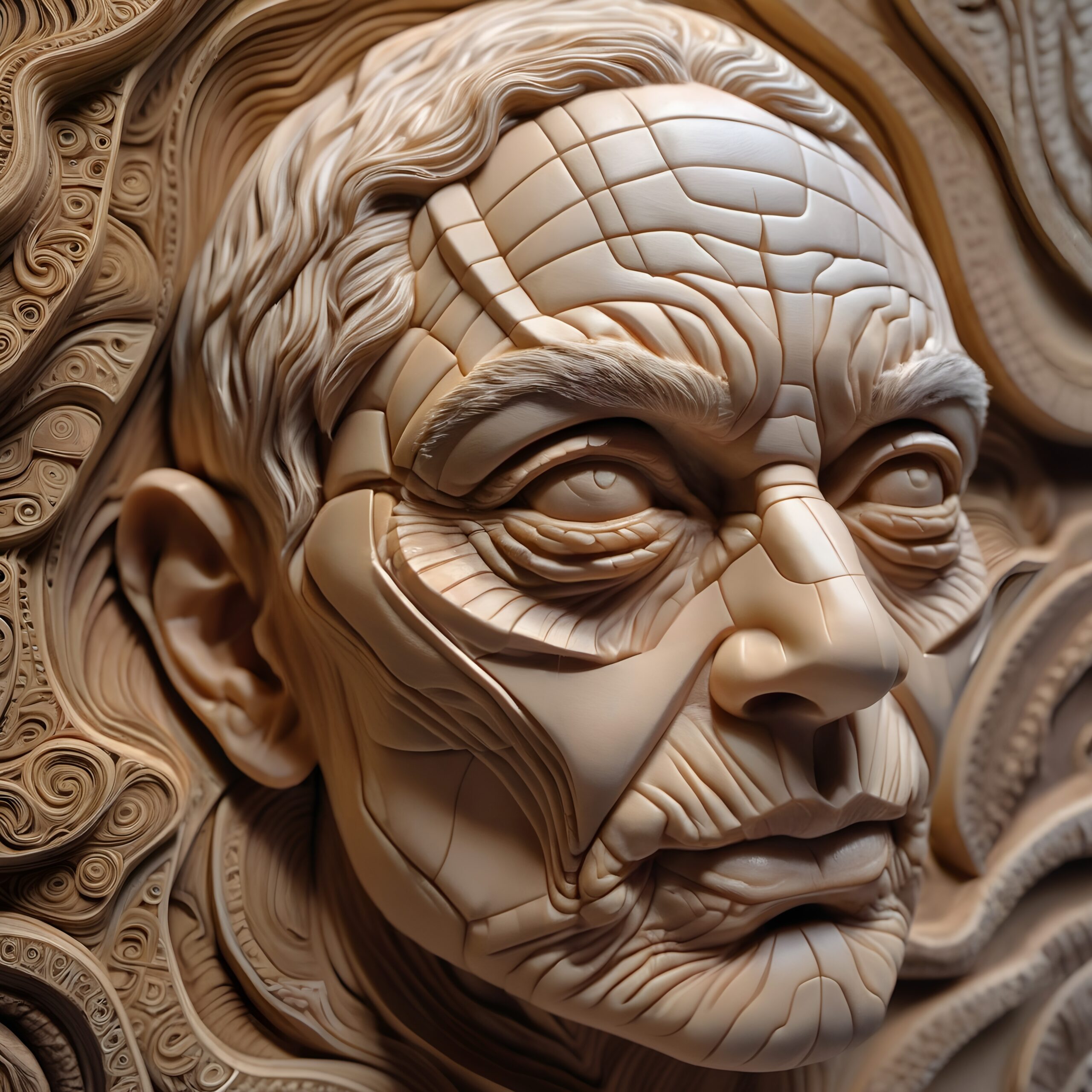 Intricate Human Face Sculpture