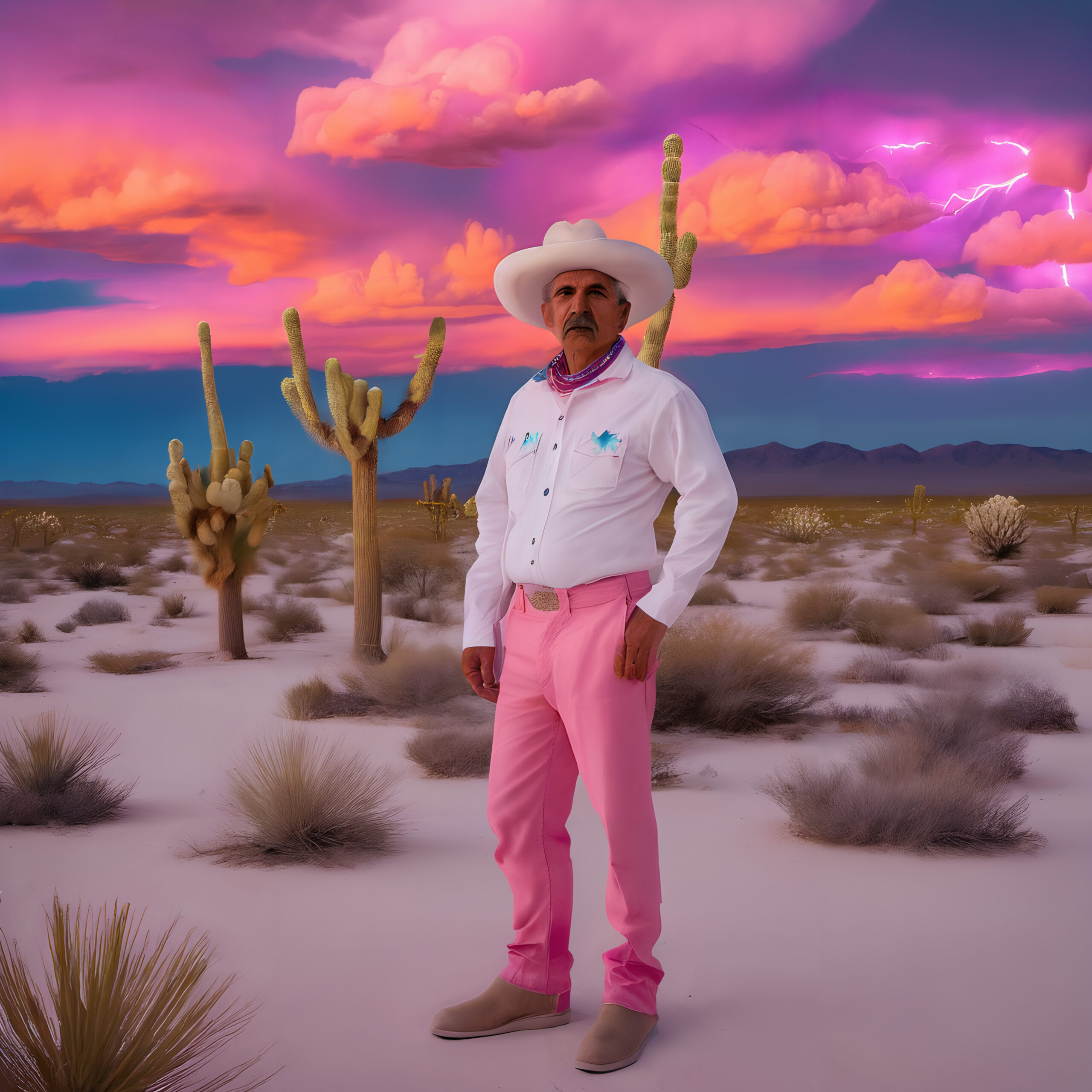 Pink Cowboy Under Electric Sky