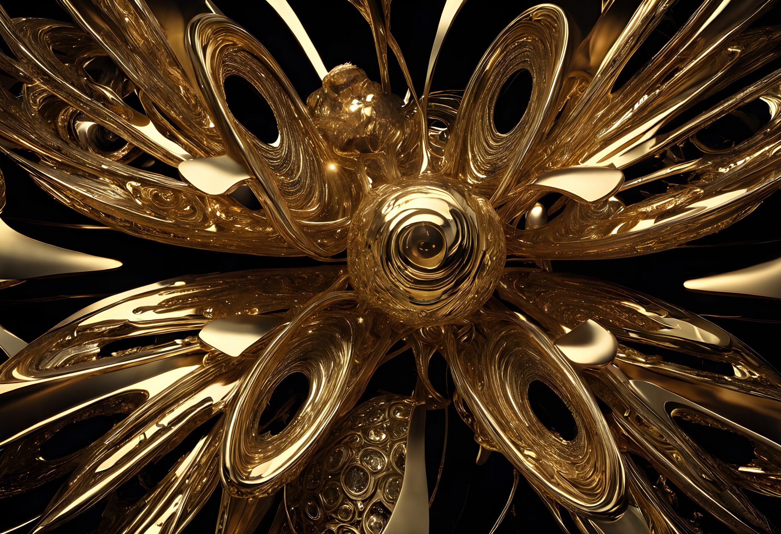 Golden Abstract Swirls with Orbs