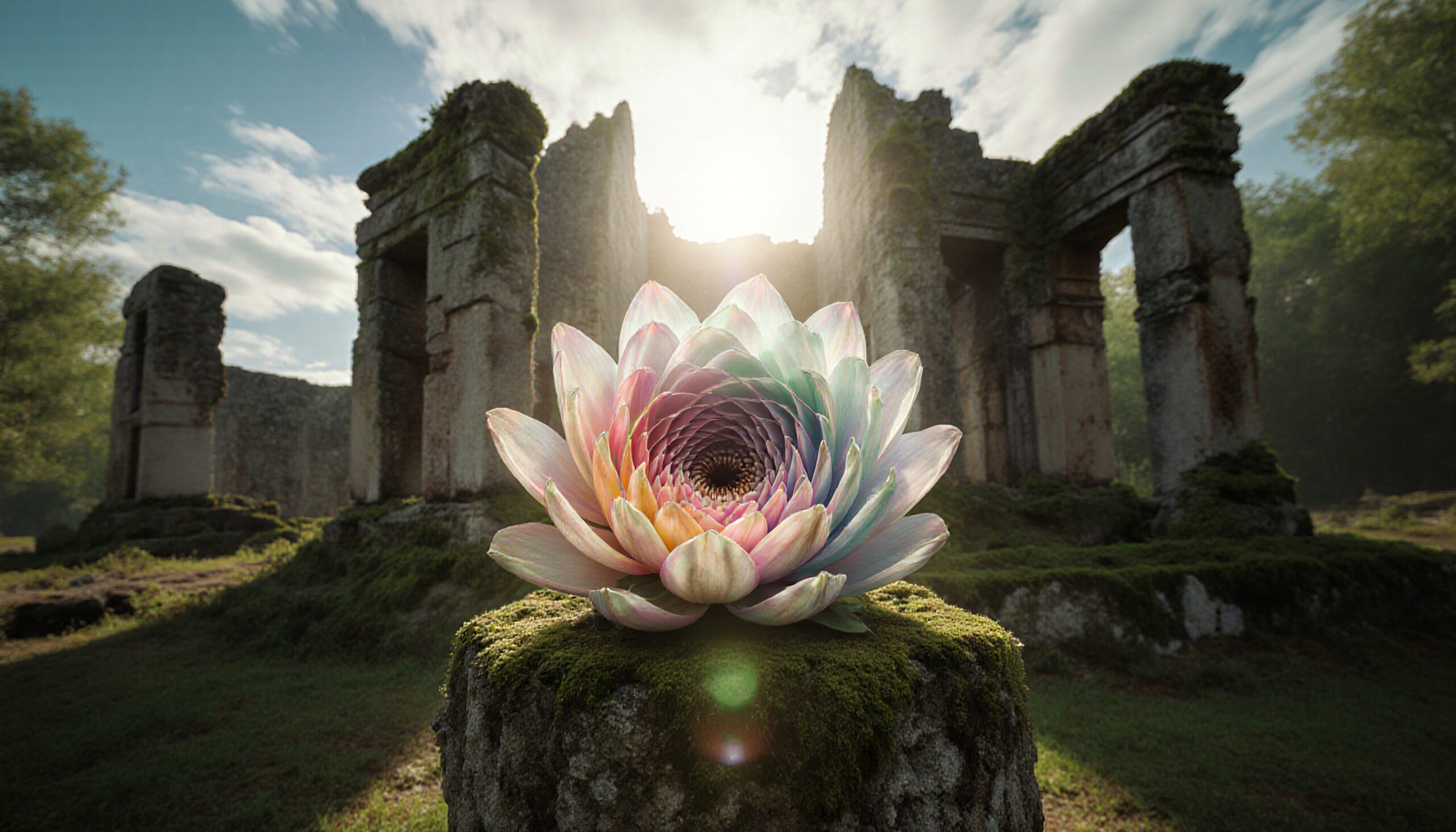 Serene Lotus Amidst Ancient Ruins