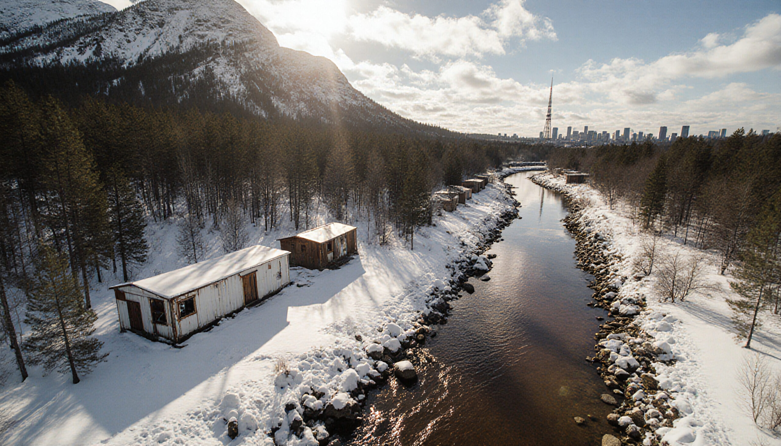 Winter Landscape with Snow-Covered River