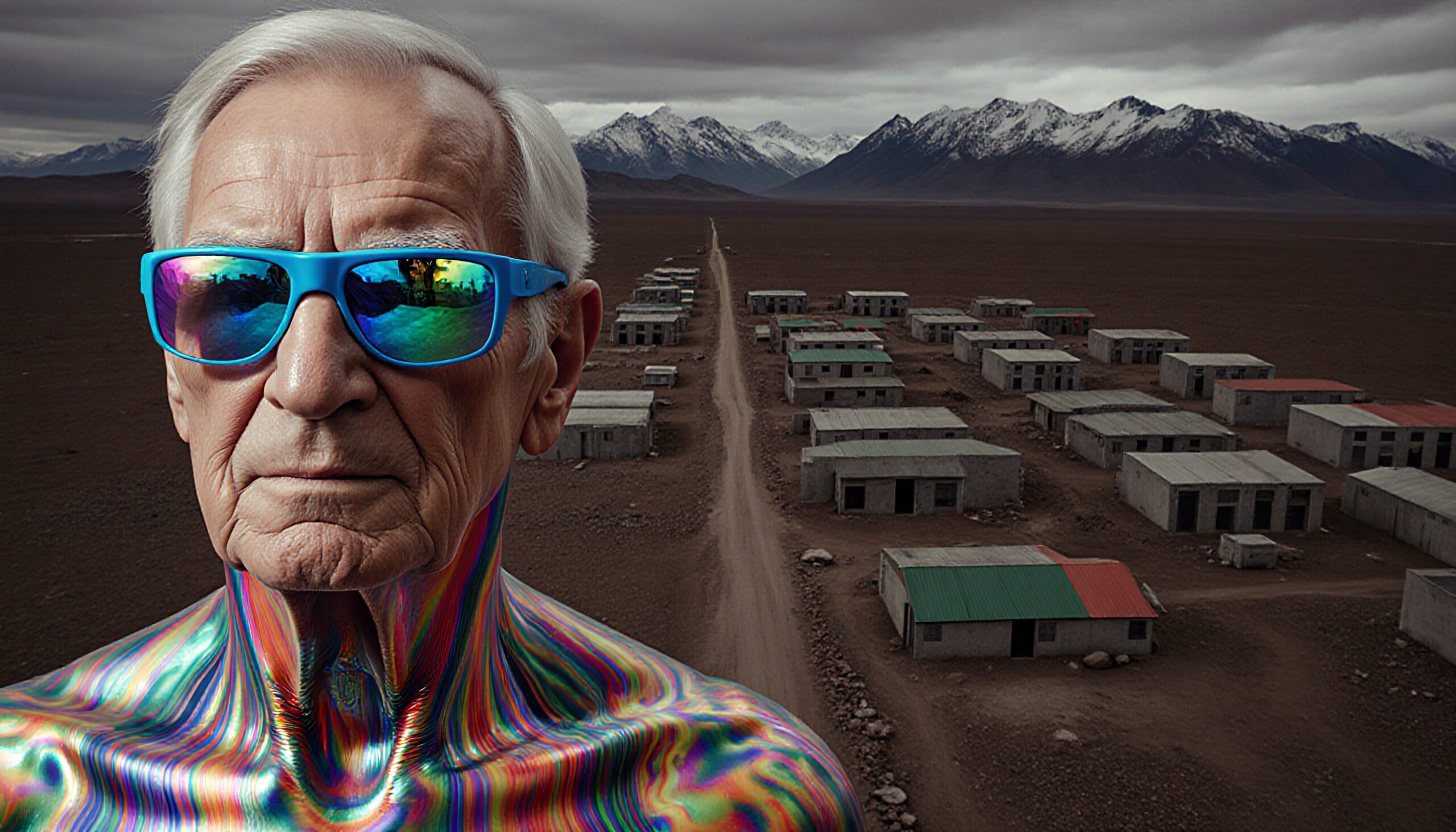 Colorful Man in Desolate Landscape