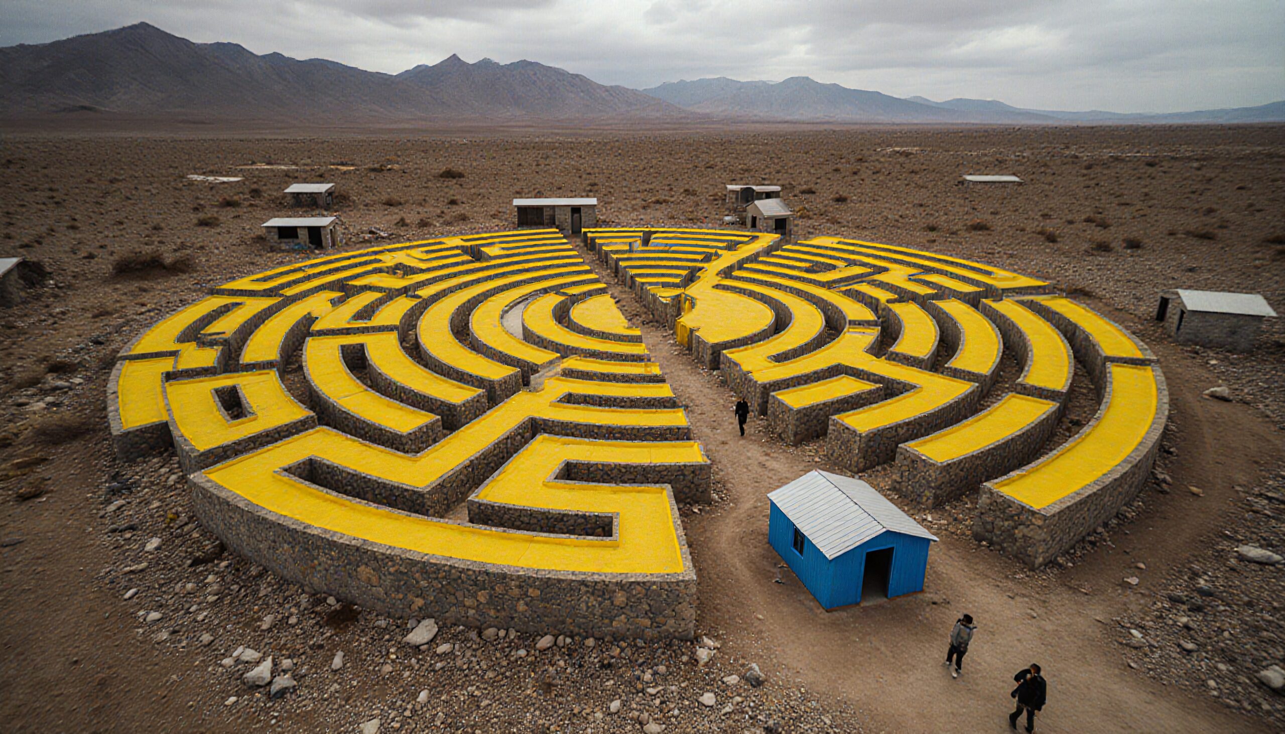 Circular Yellow Labyrinth in Desert