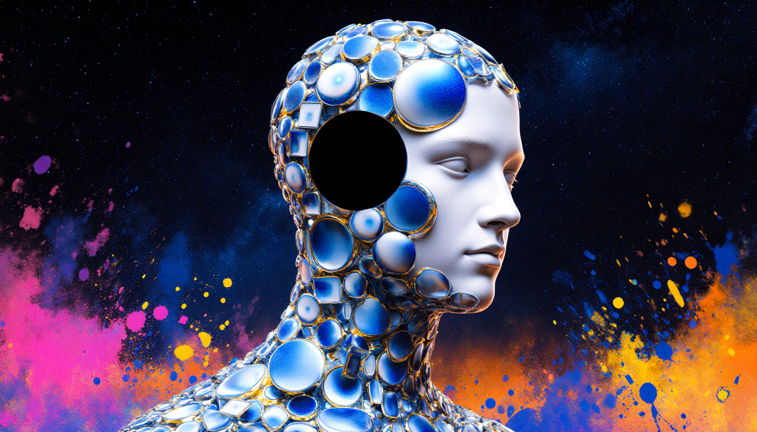 Futuristic Humanoid in Cosmic Space