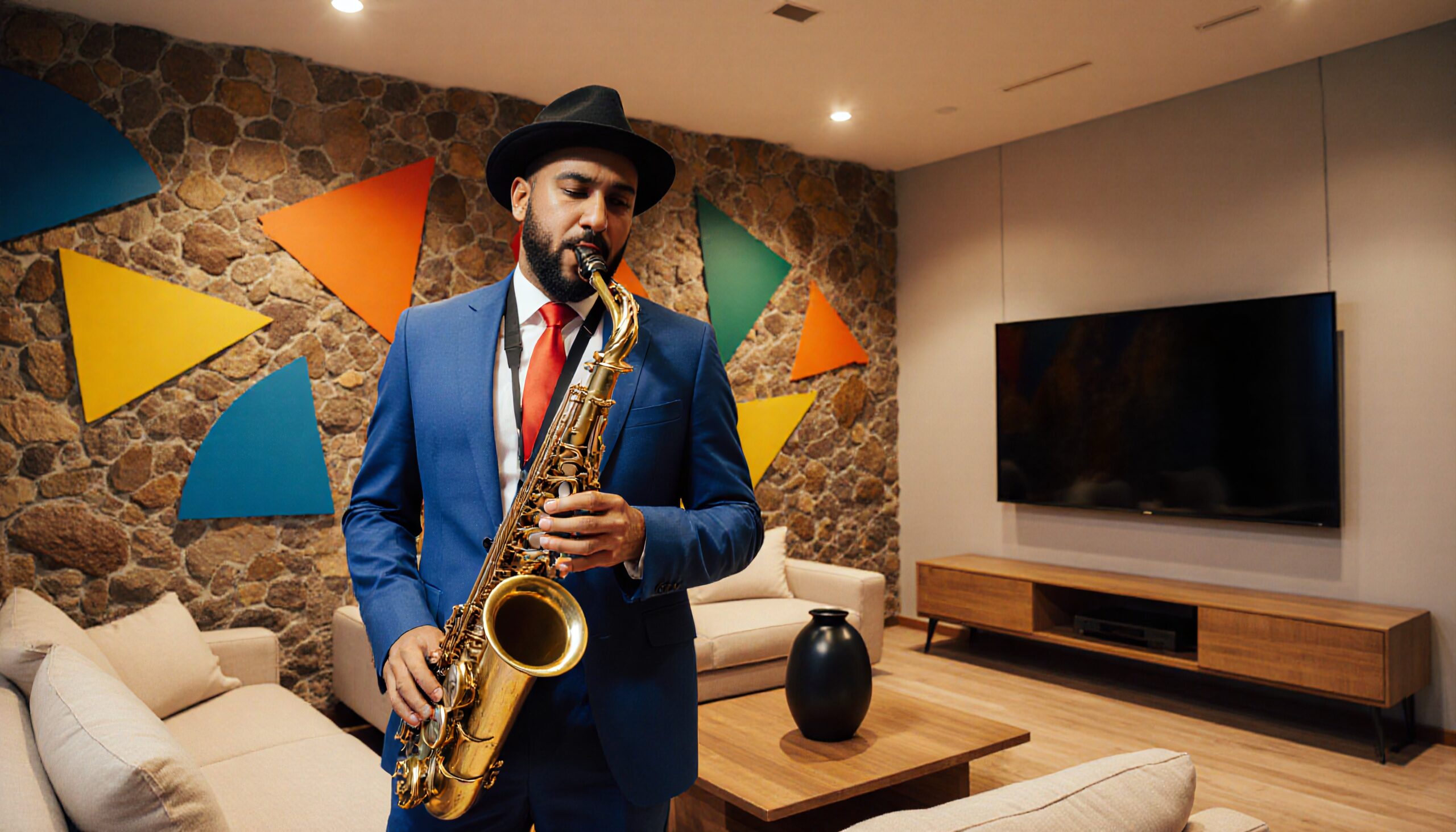 Musician in vibrant modern room