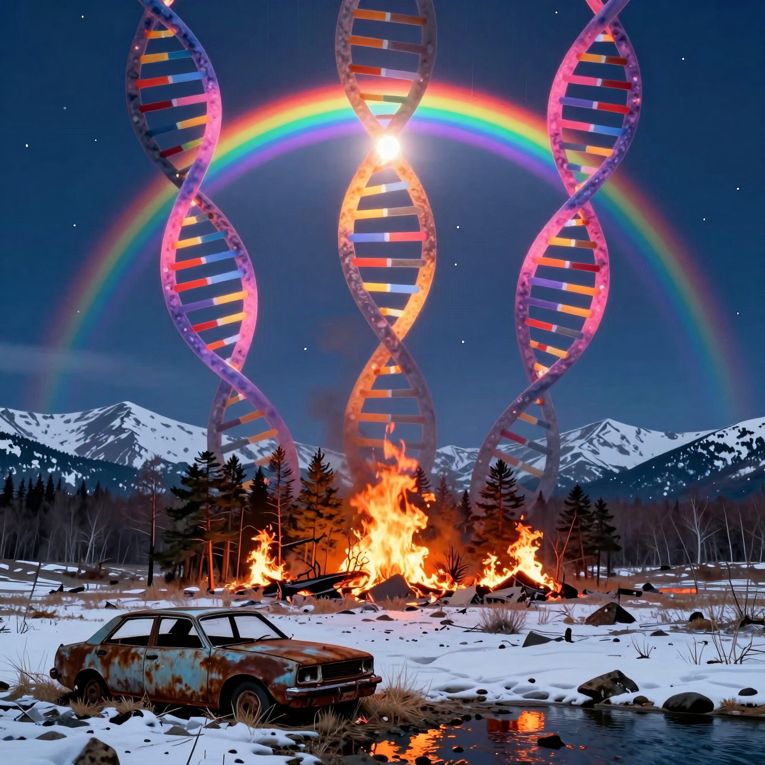 DNA Helix in Mystic Landscape