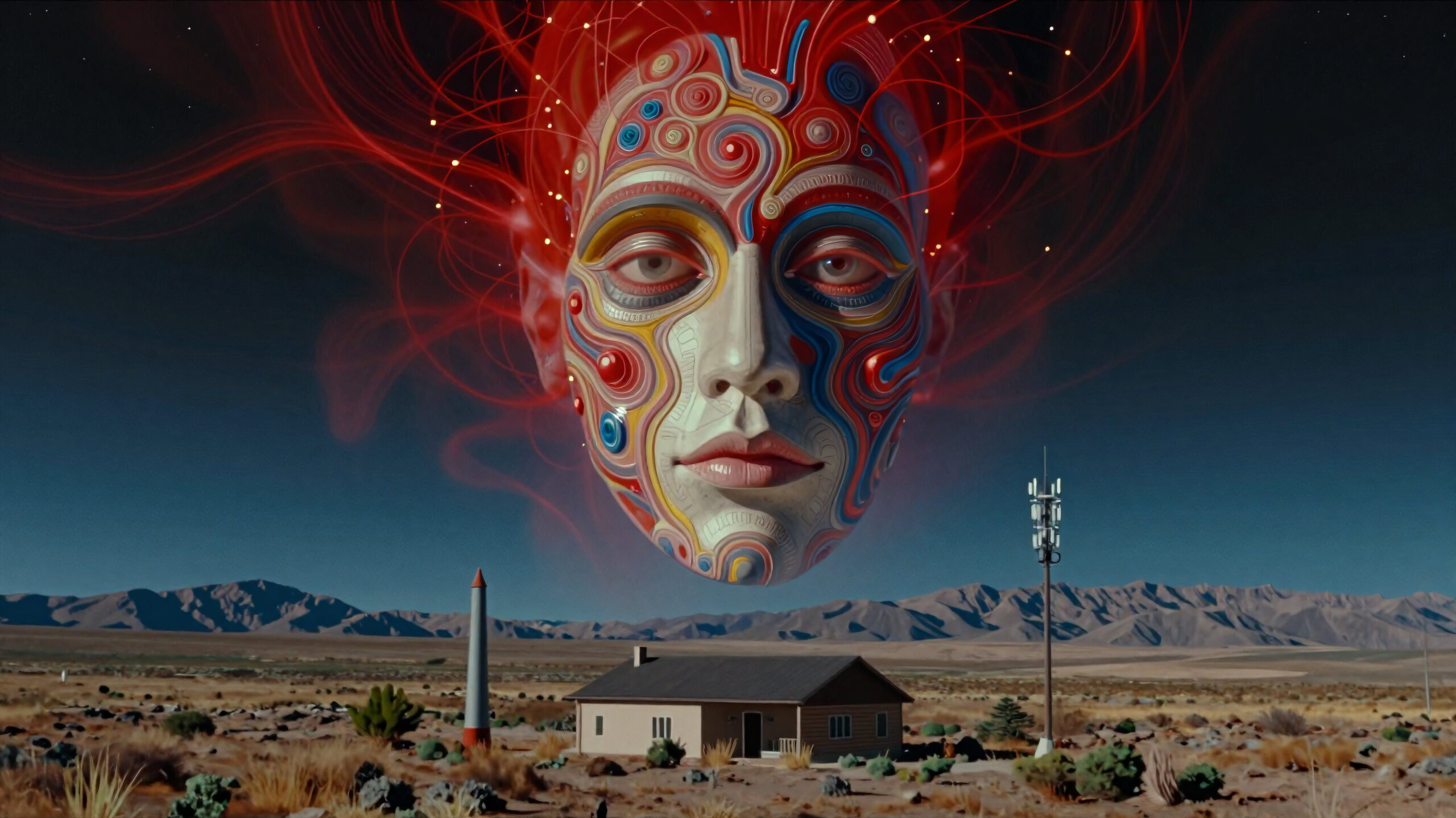 Cosmic Face Over Desert Home