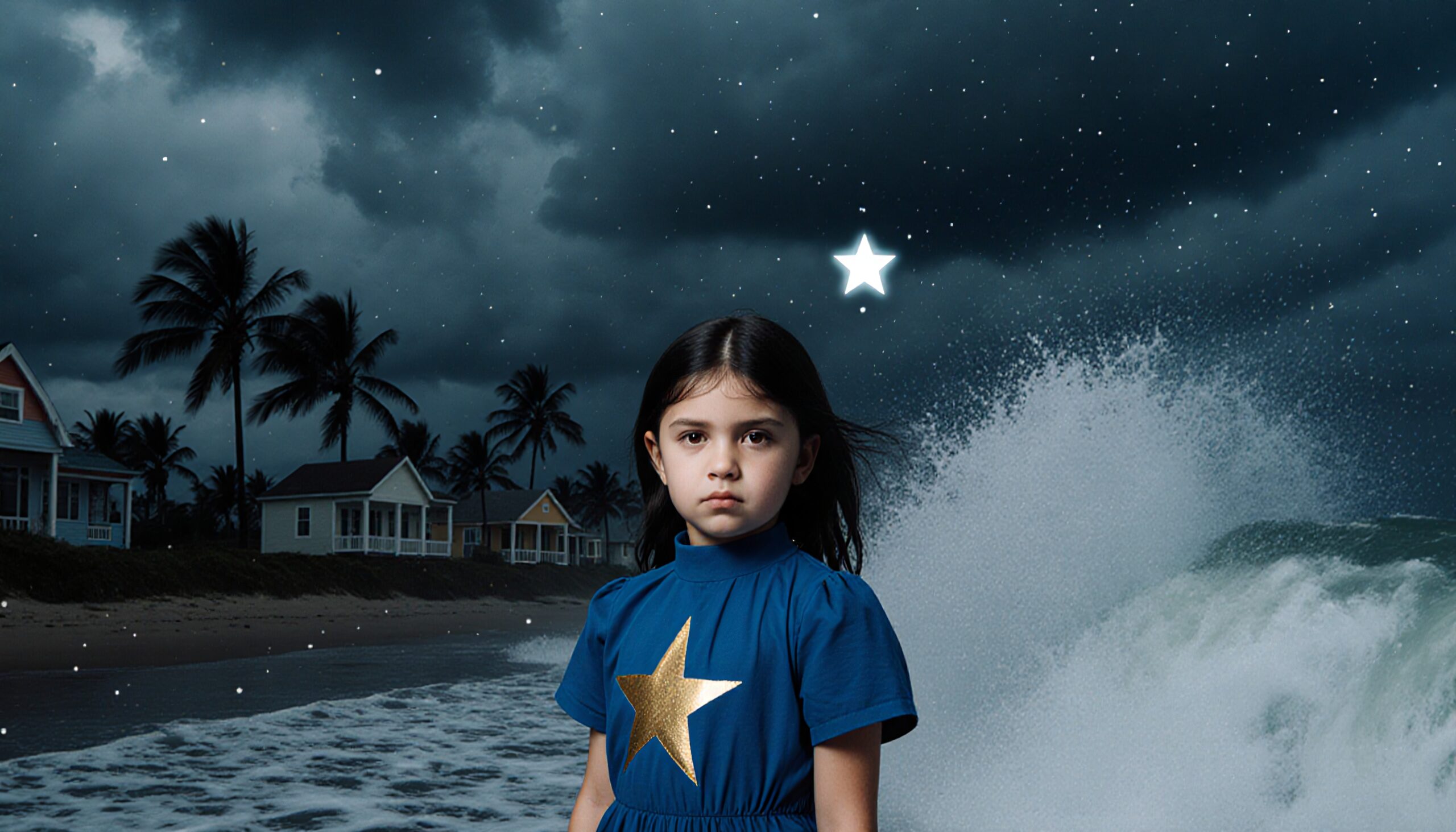 Girl in Starry Ocean Storm