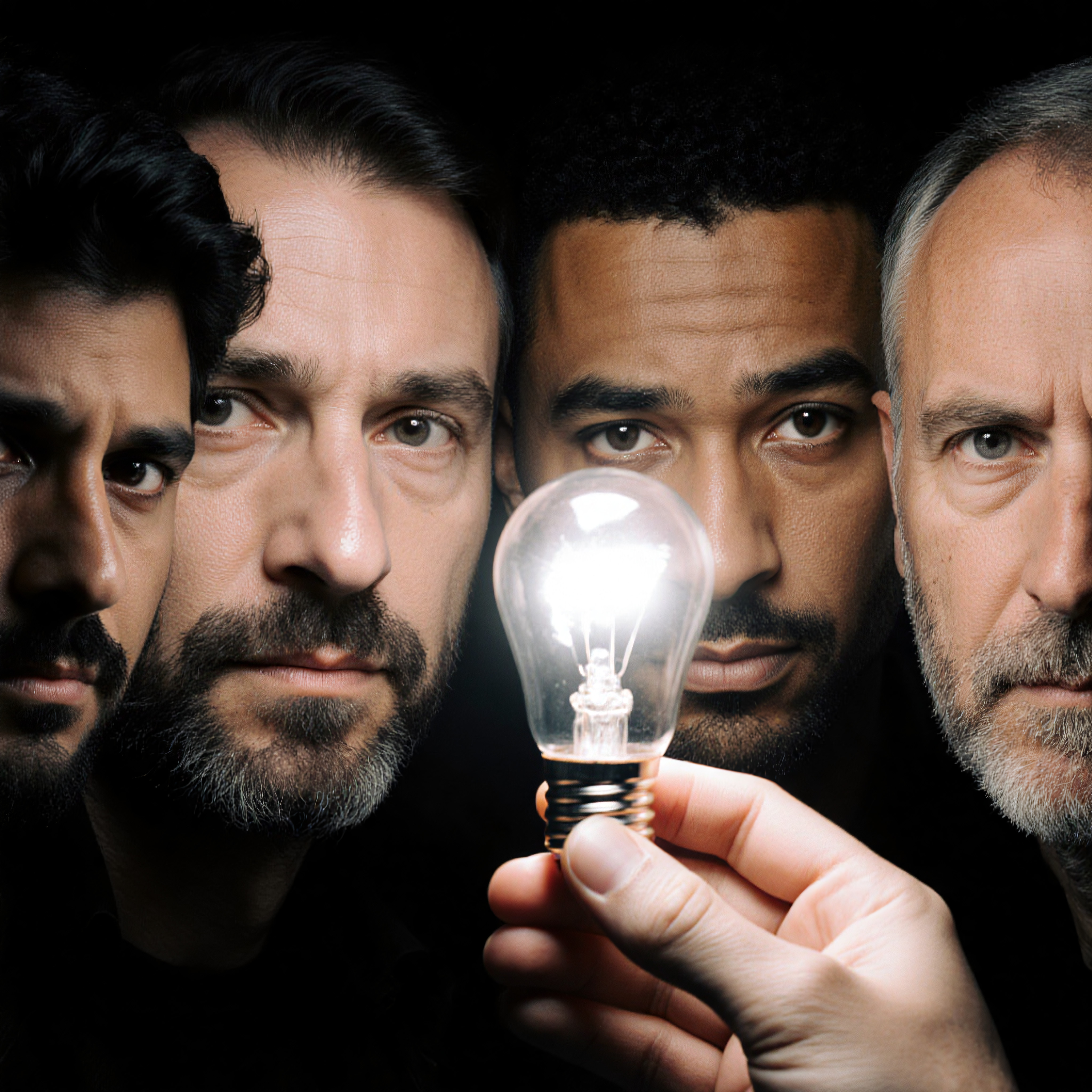Diverse Men Holding Illuminated Lightbulb