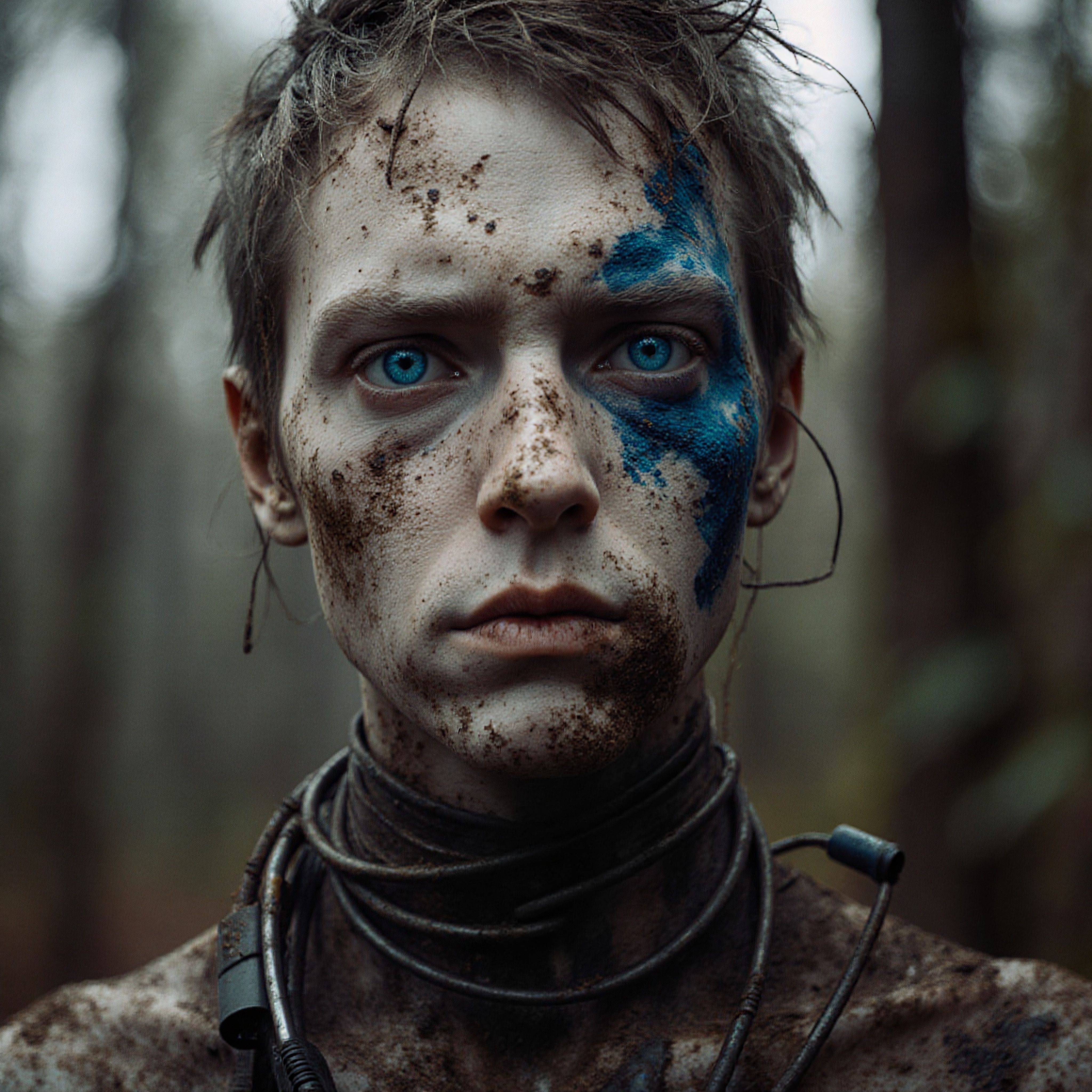 Survivor with blue face paint
