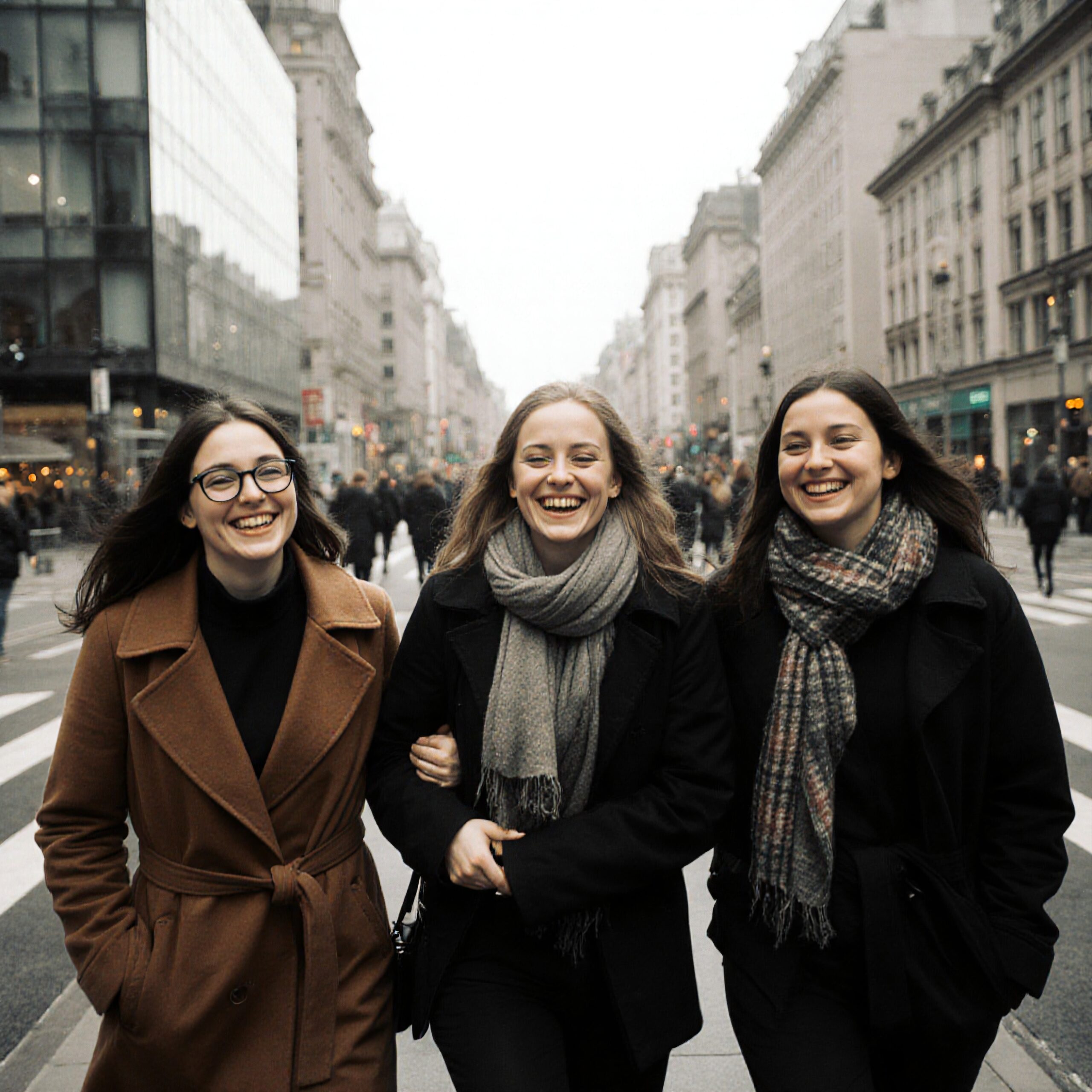 Joyful Friends Strolling Downtown