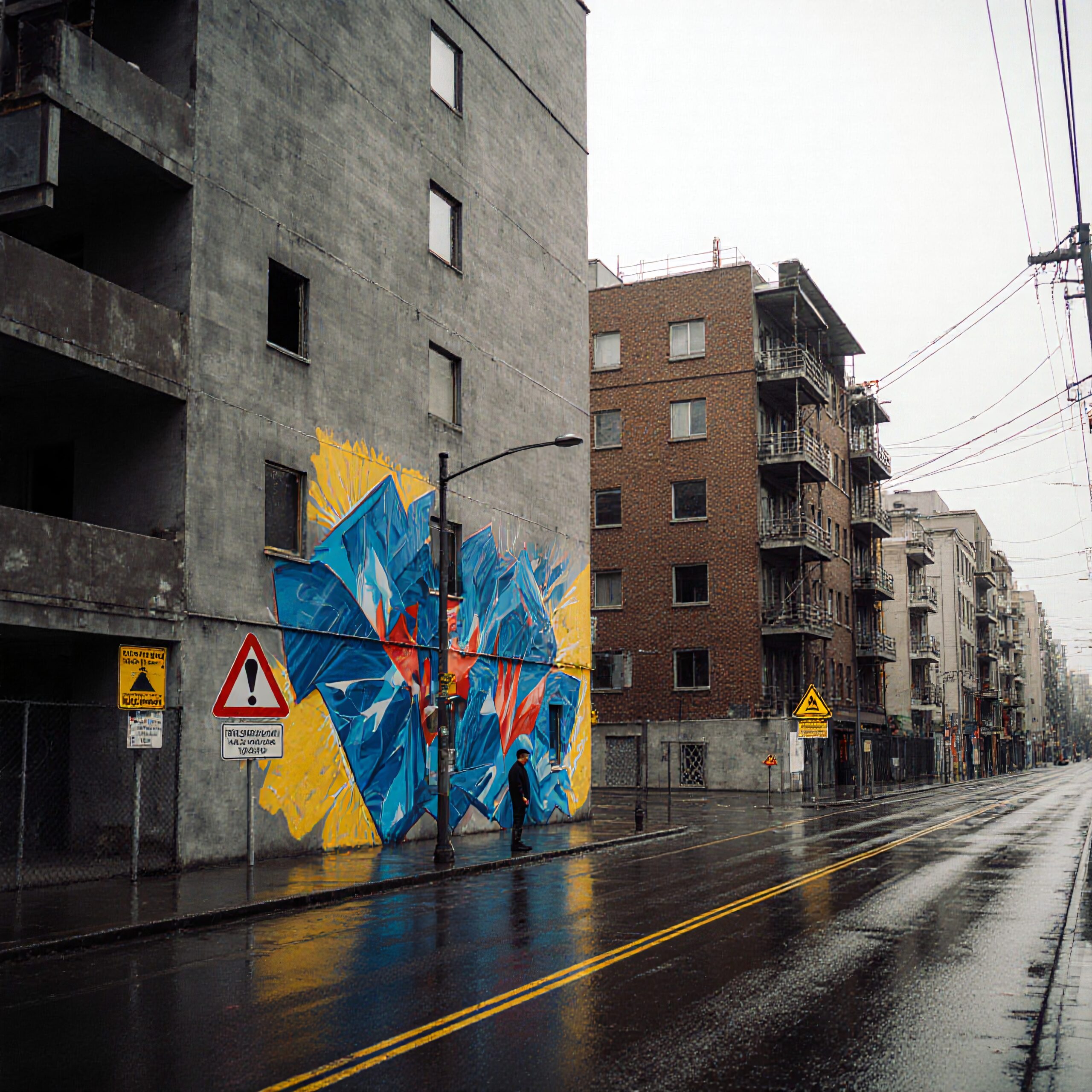 Urban Life Rainy Street Mural
