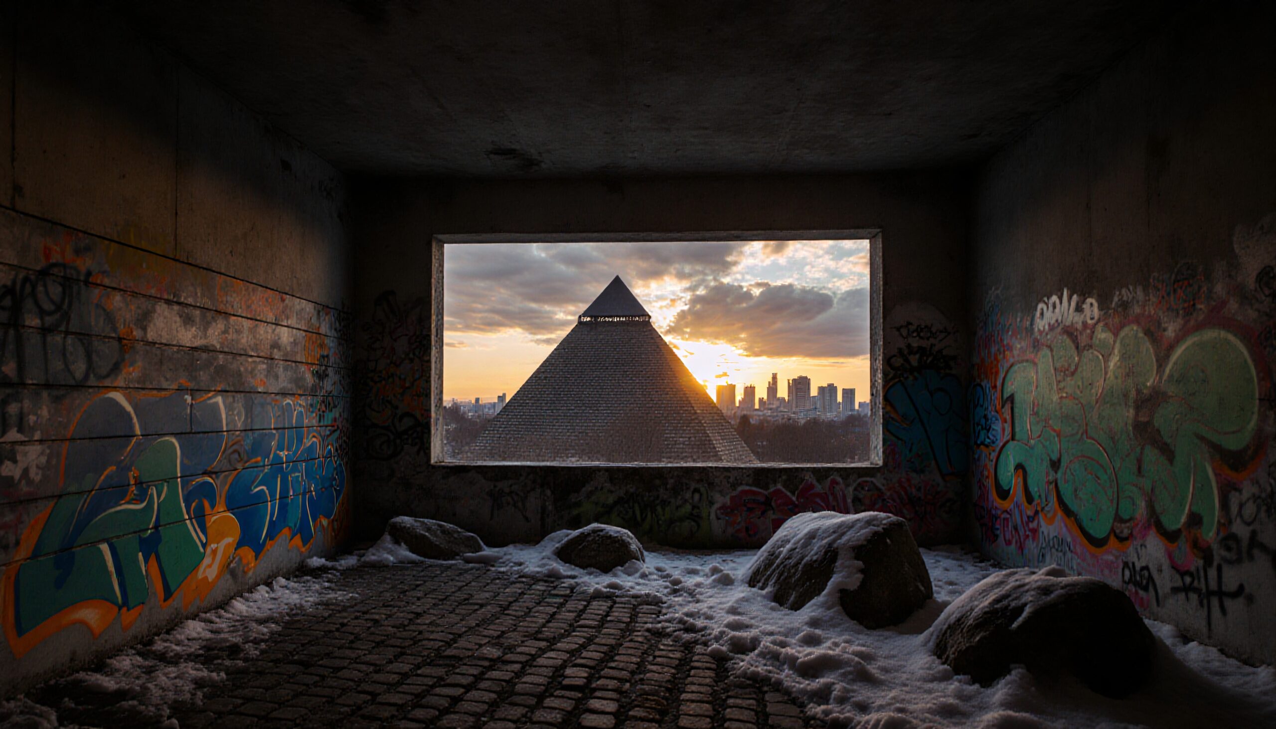 Urban Pyramid View at Sunset