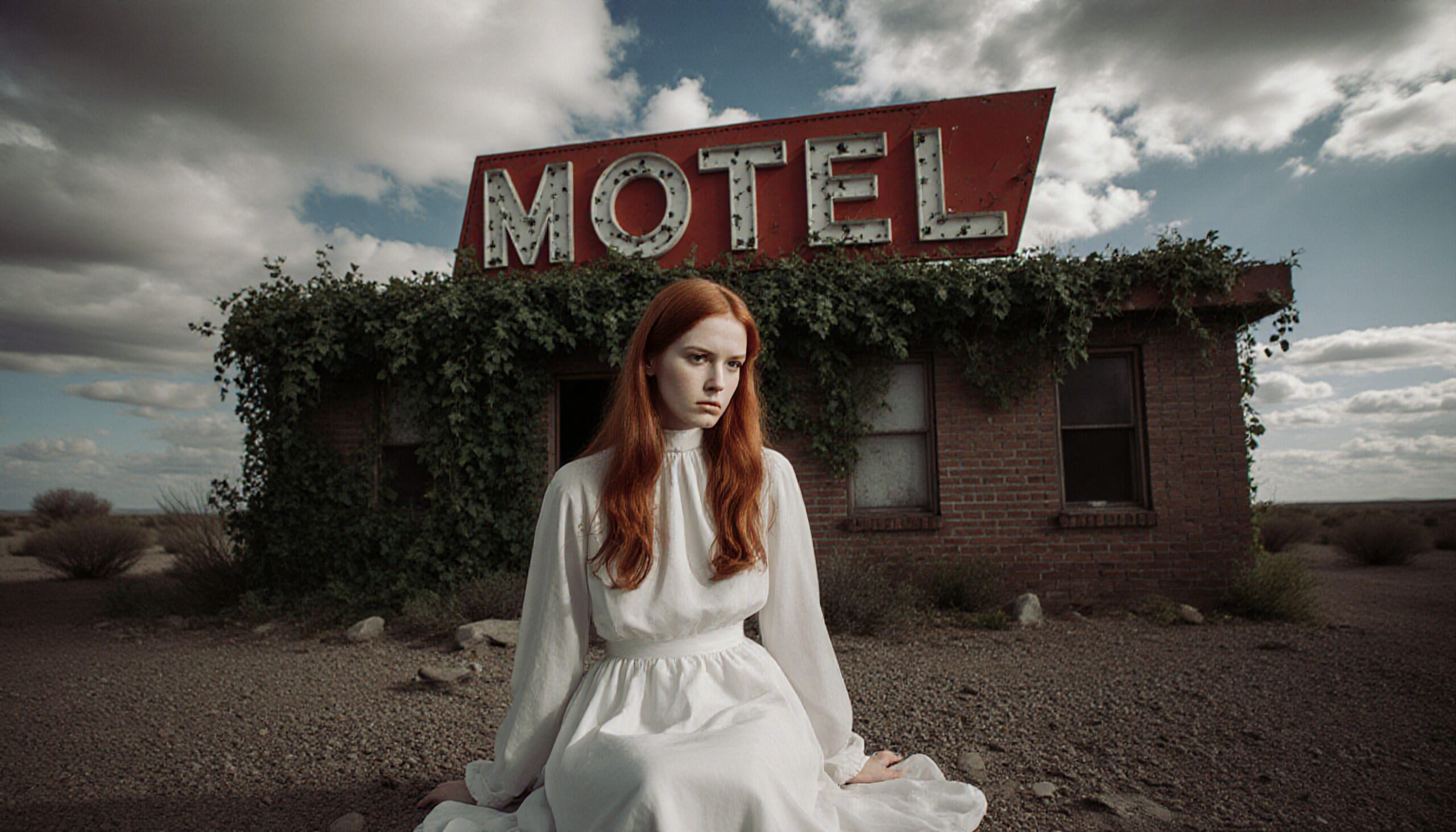 Abandoned Motel with Redhead