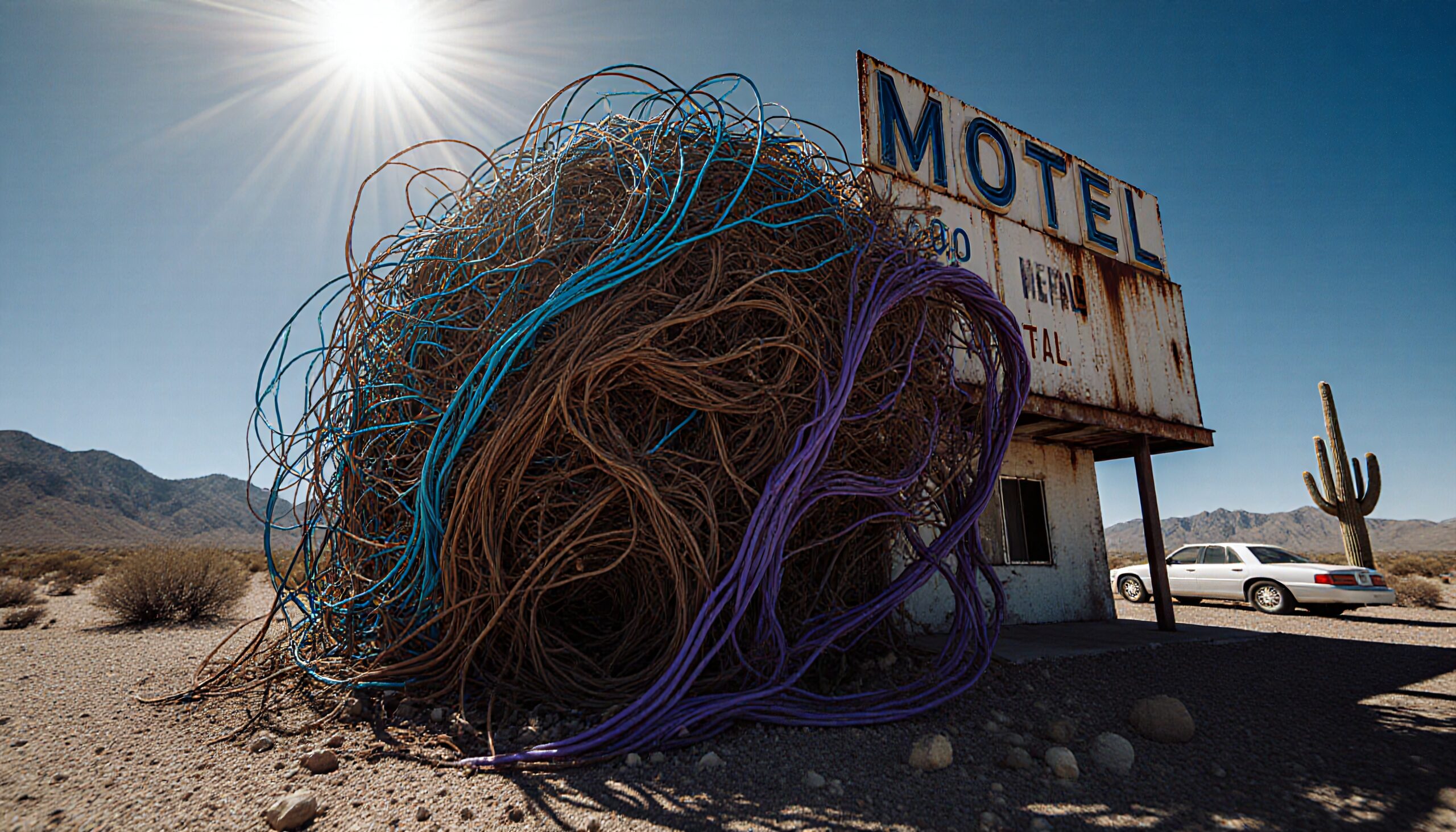 Desert Motel with Tangled Wires