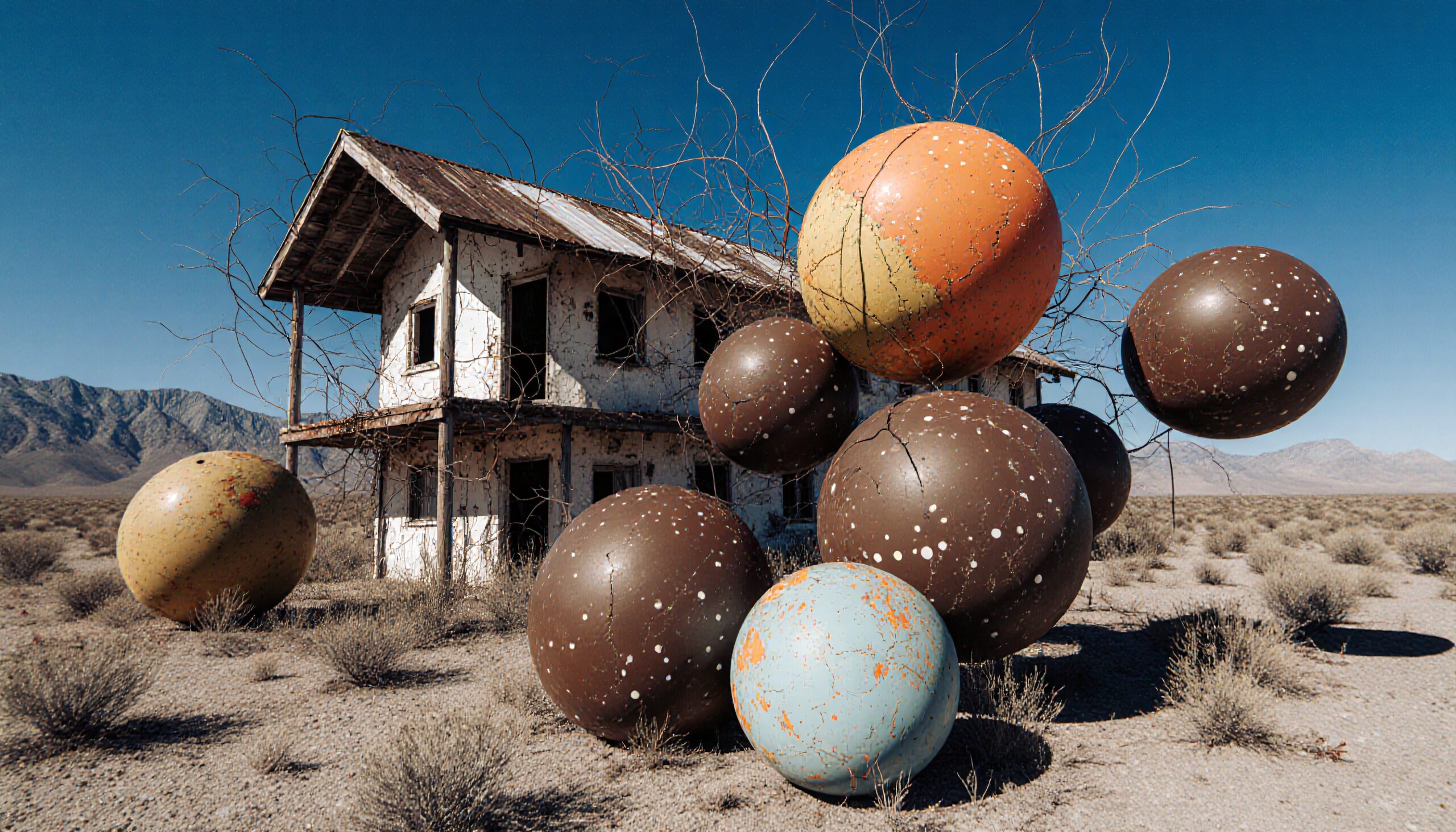 Surreal Spheres in Desert Landscape