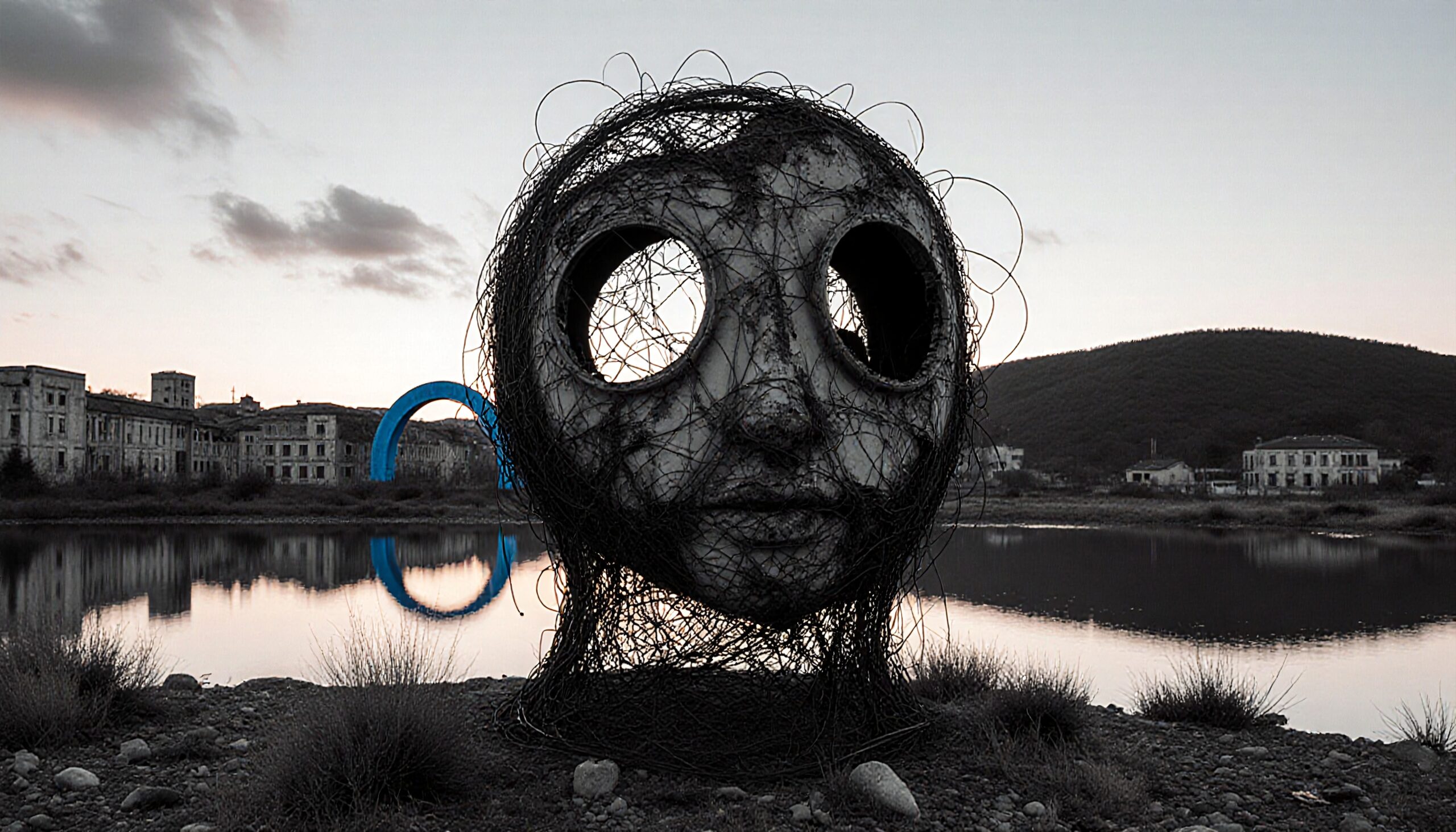 Surreal Face Overlooking Calm Waters