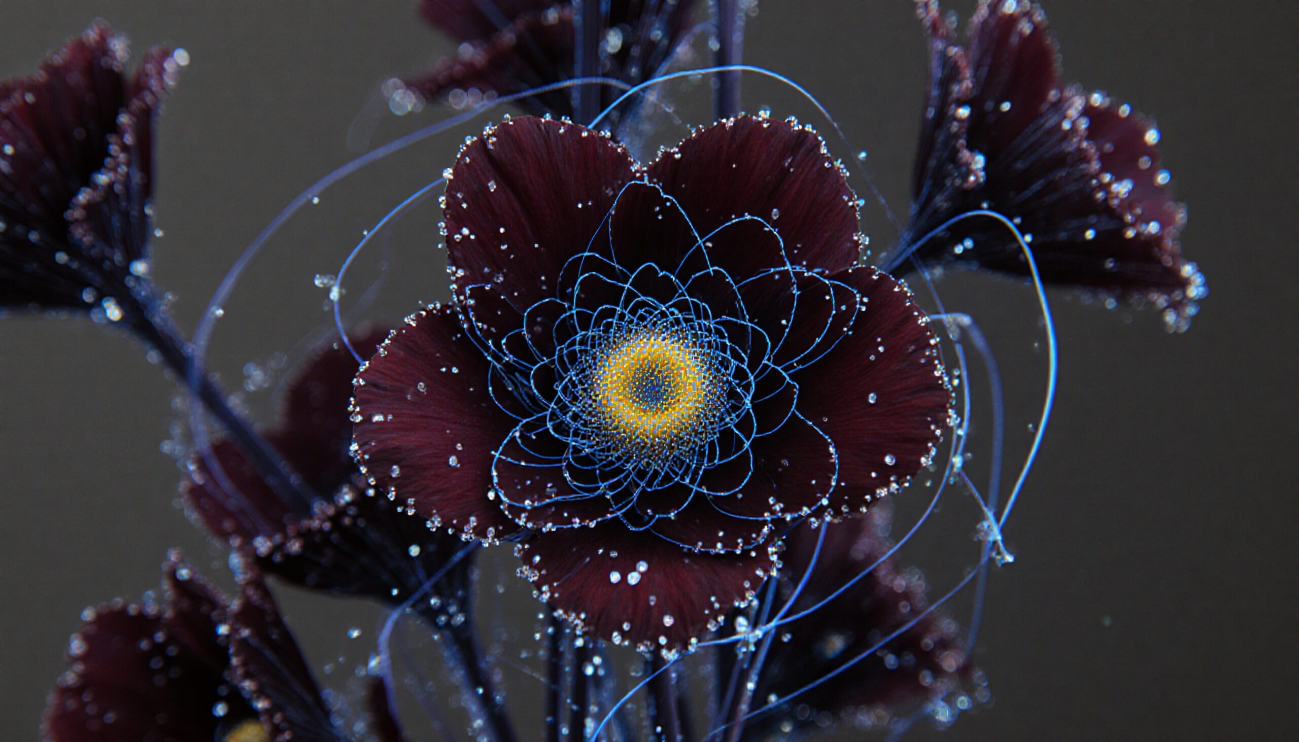 Intricate Flower with Blue Lines