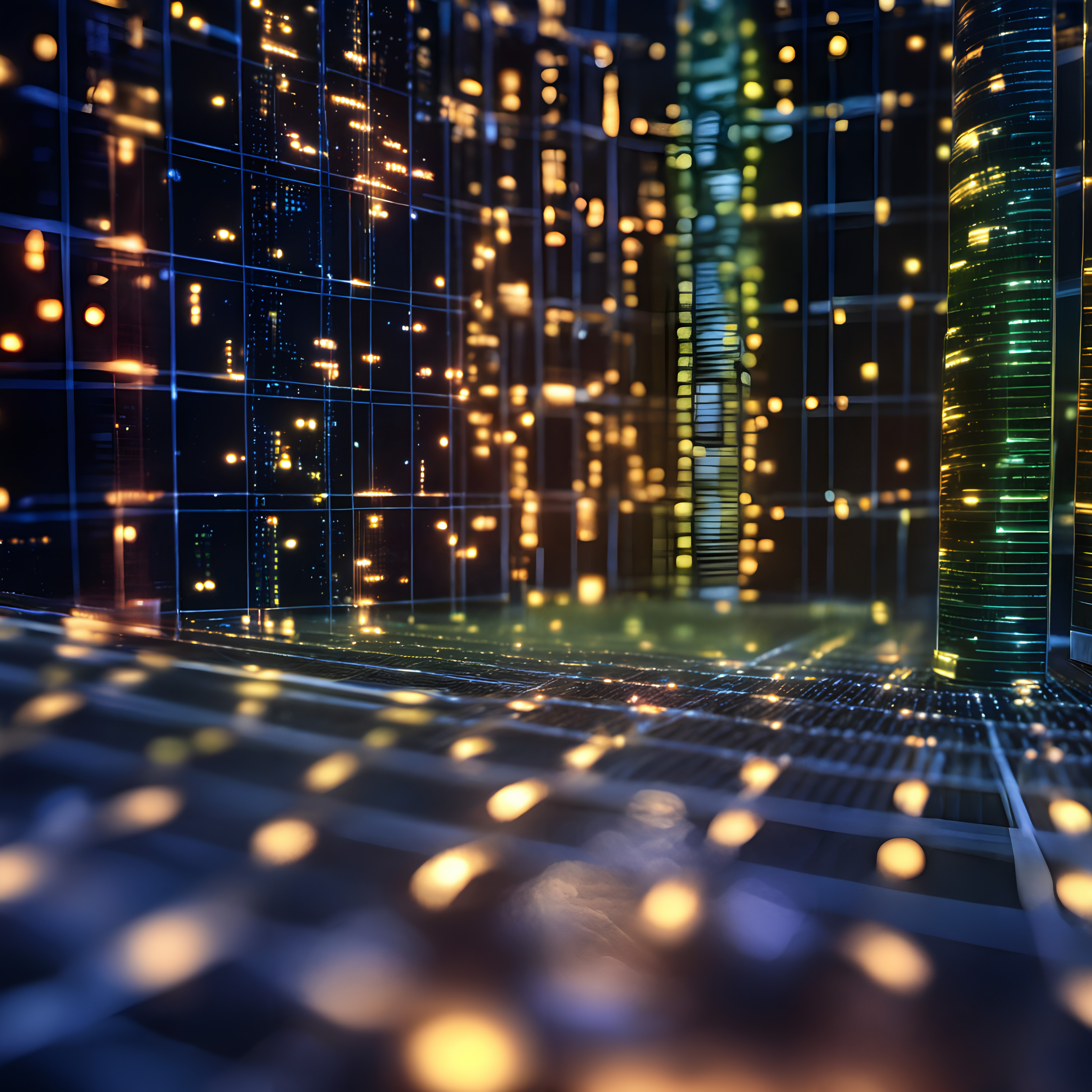 Futuristic Digital Cityscape with Grid Overlay