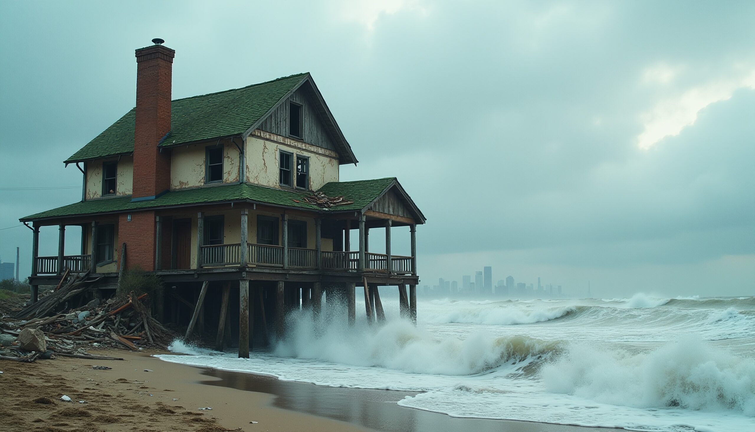 Decaying House Beside Stormy Sea