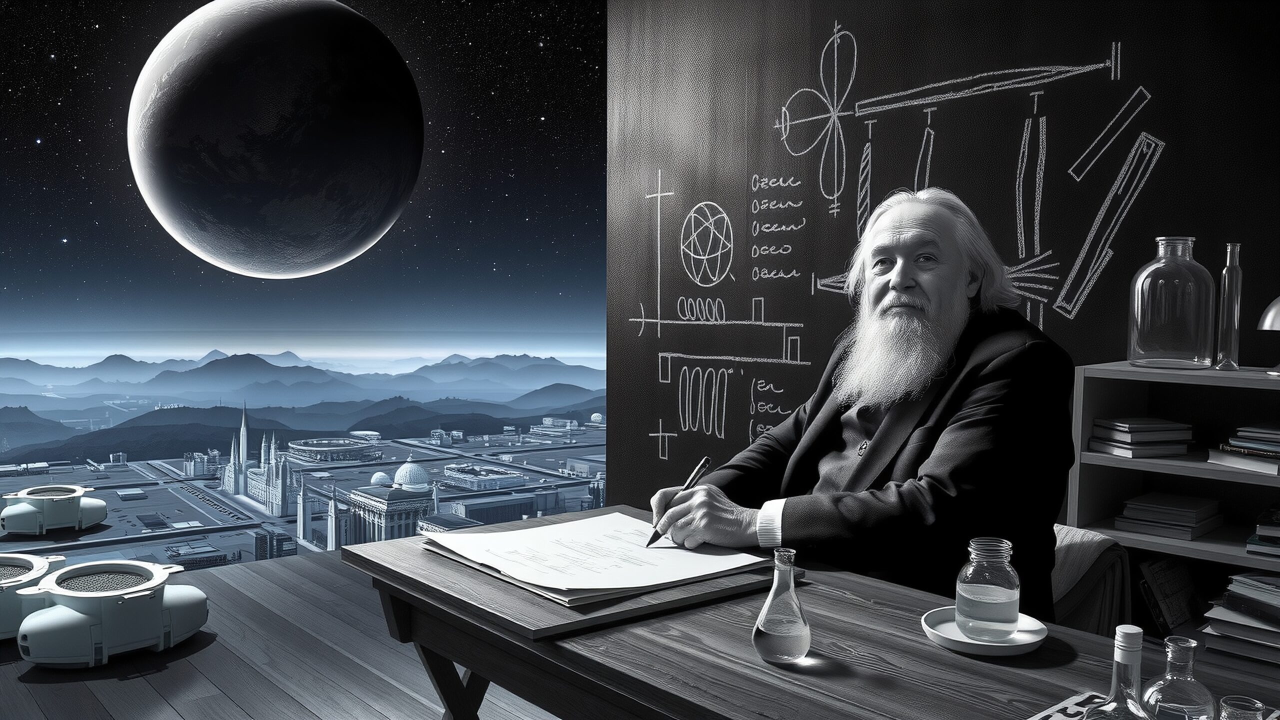 Futuristic Scholar Under Planet