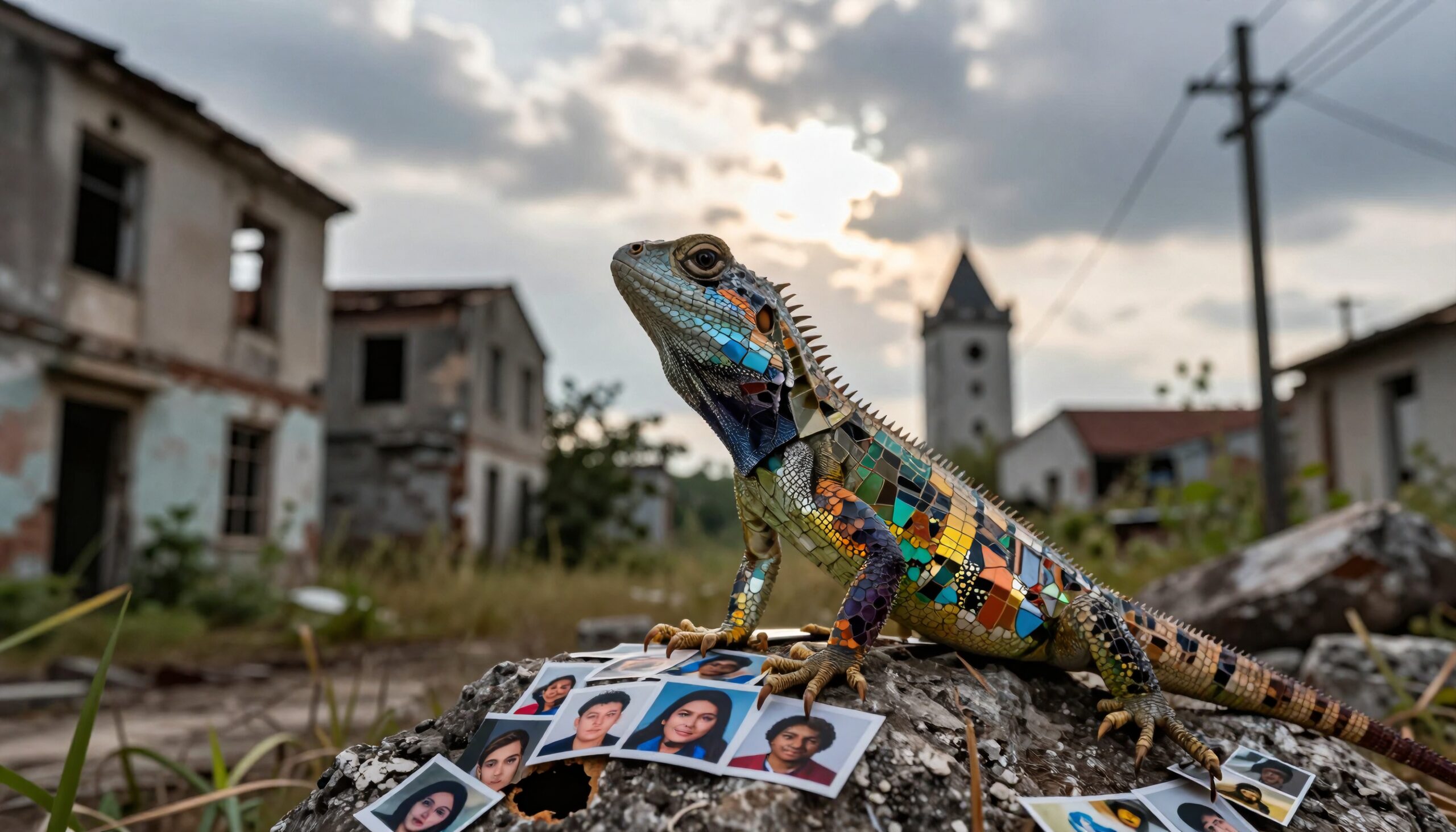 Colorful Lizard in Abandoned Town