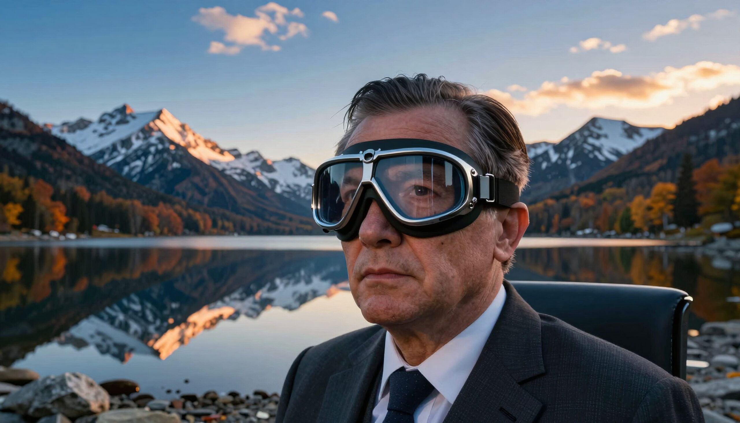 Aviator Goggles Businessman Mountains