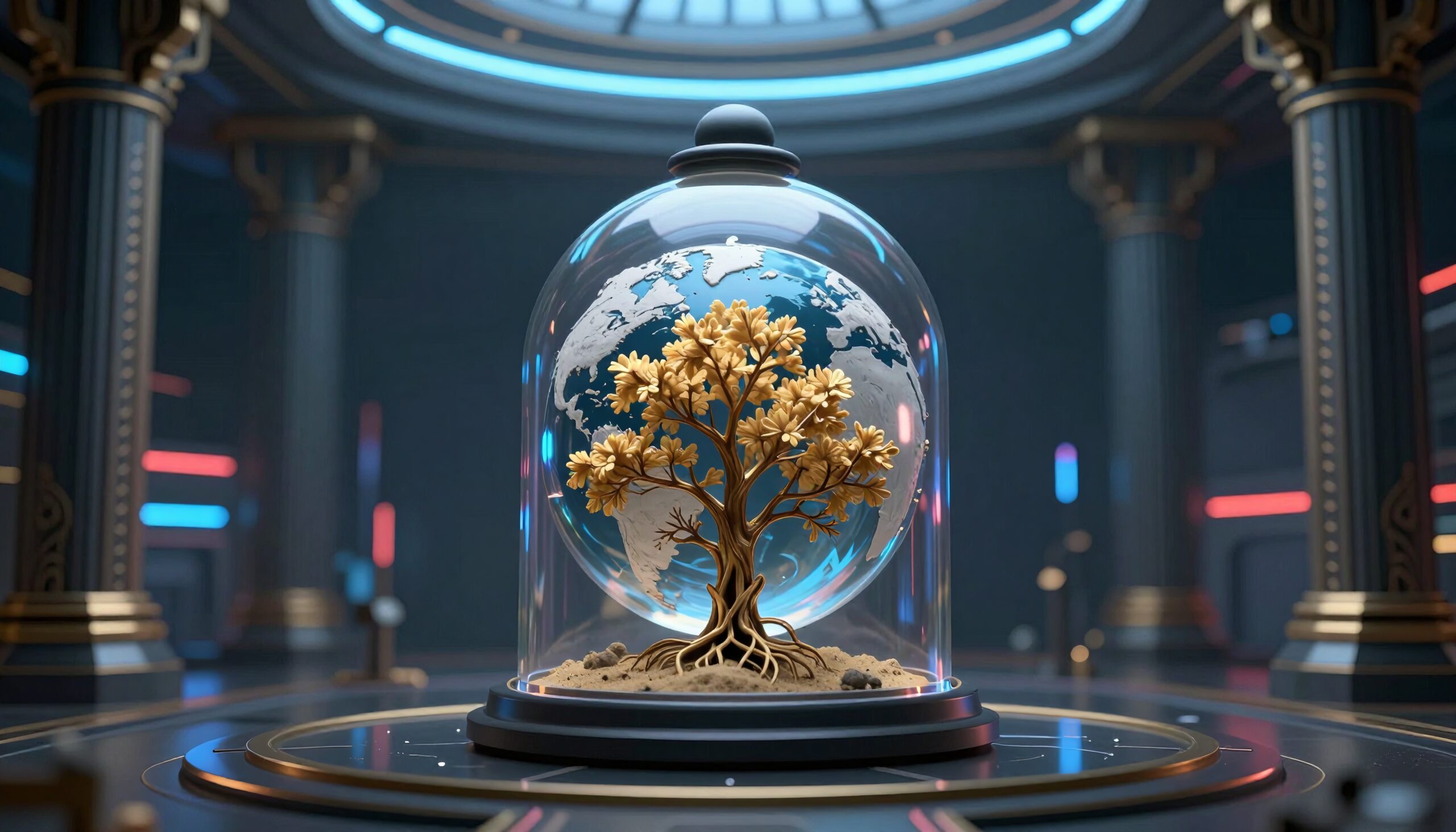 Golden Tree in Glass Dome