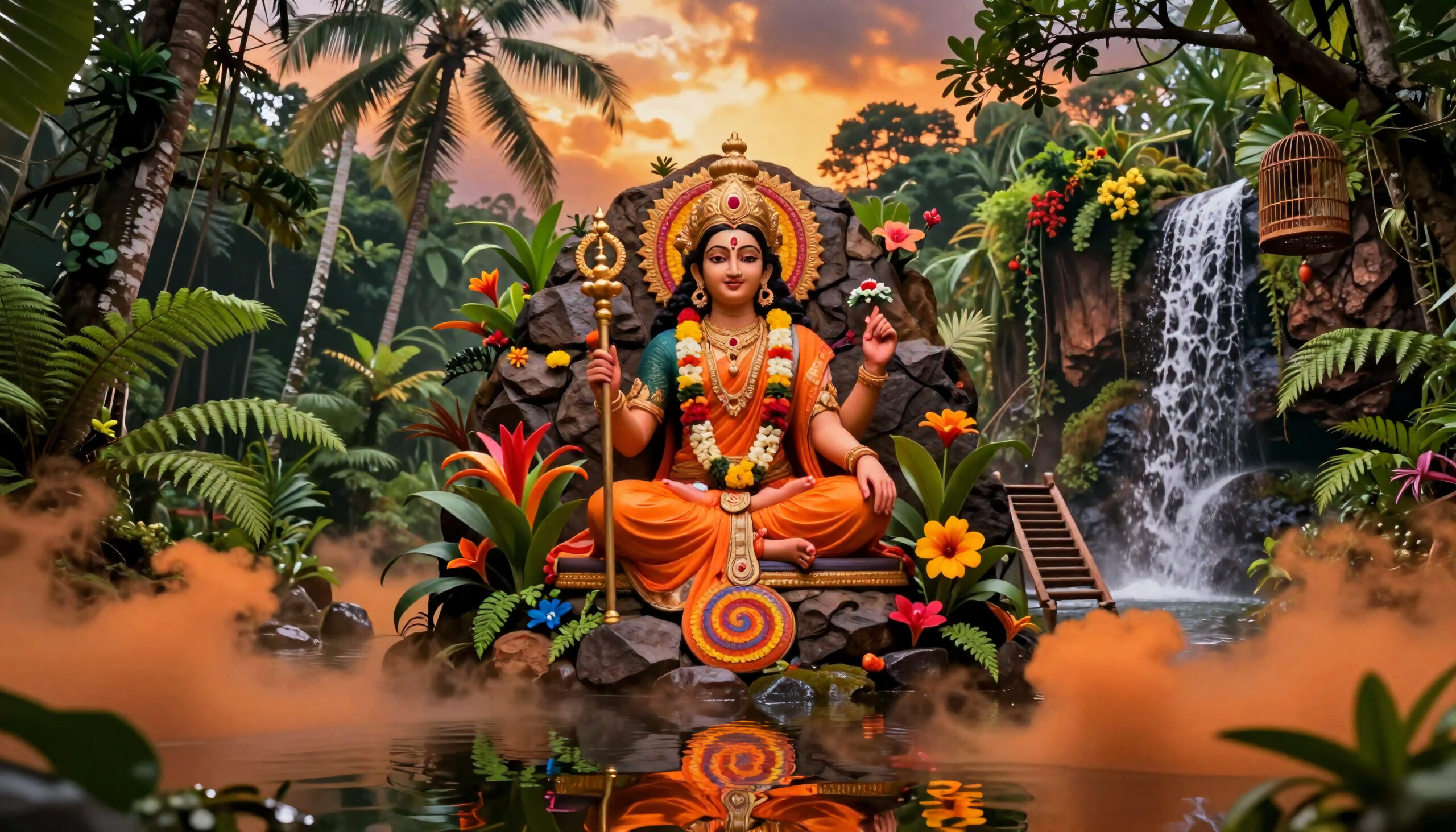 Divine Goddess Amidst Tropical Serenity