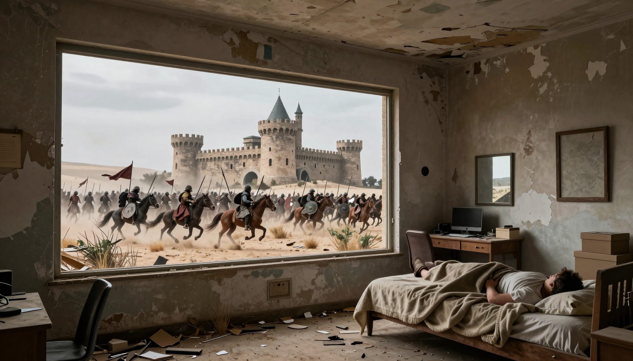 Dreamscape Medieval Battle Outside Window