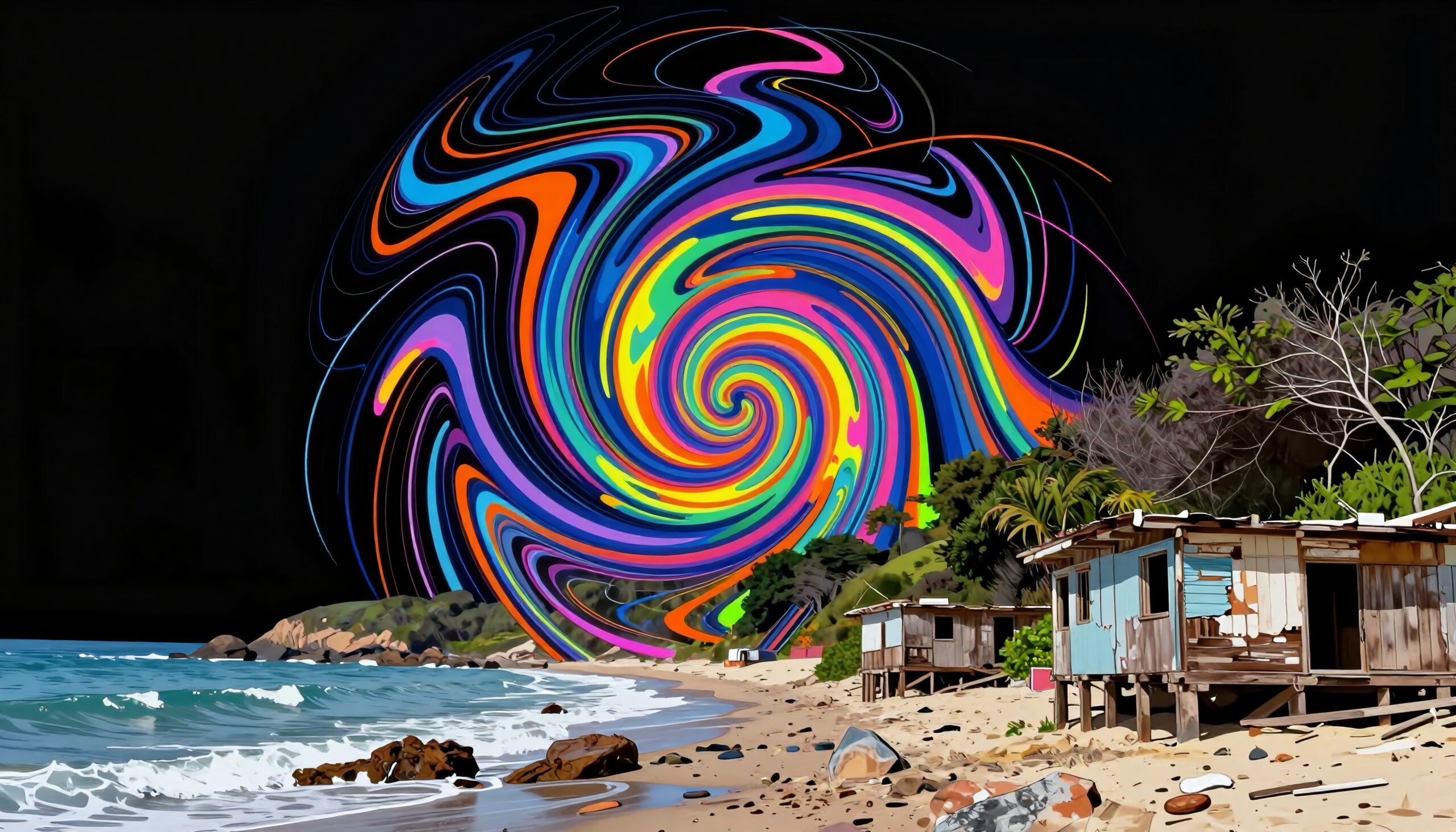 Colorful Vortex Over Quiet Beach
