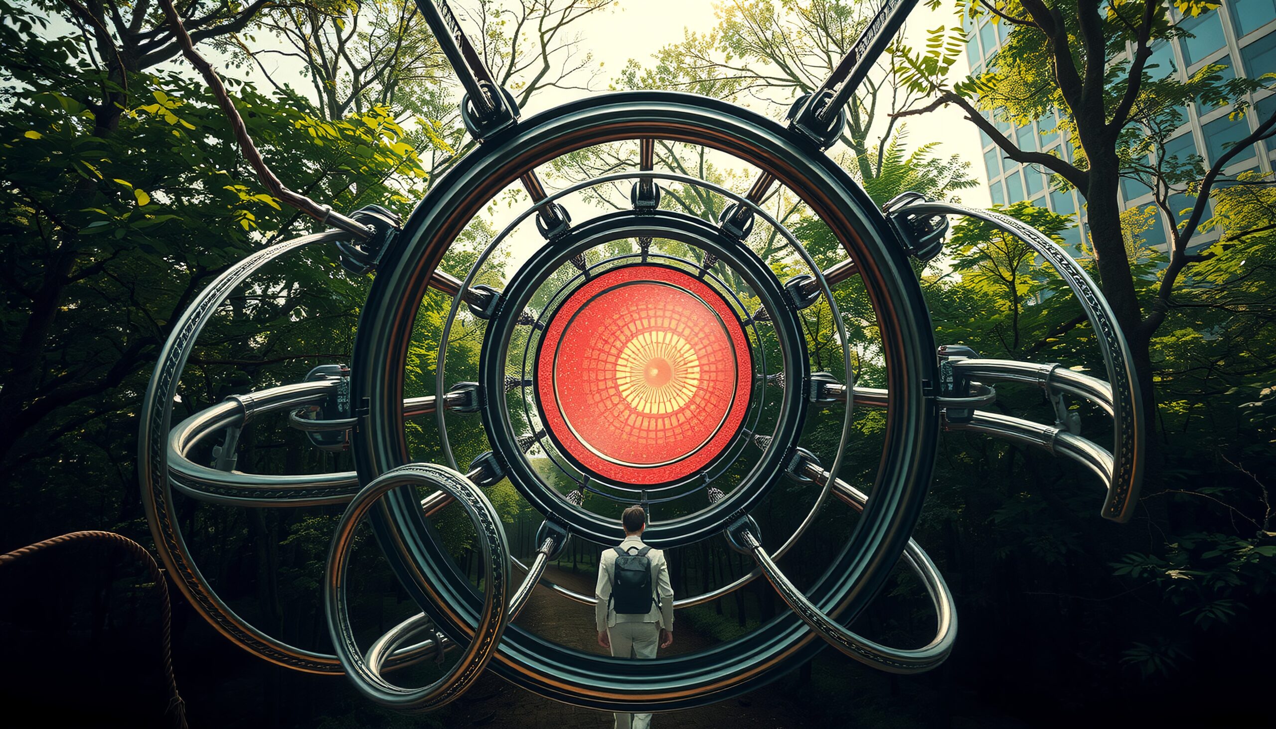 Futuristic Portal in Mystic Forest