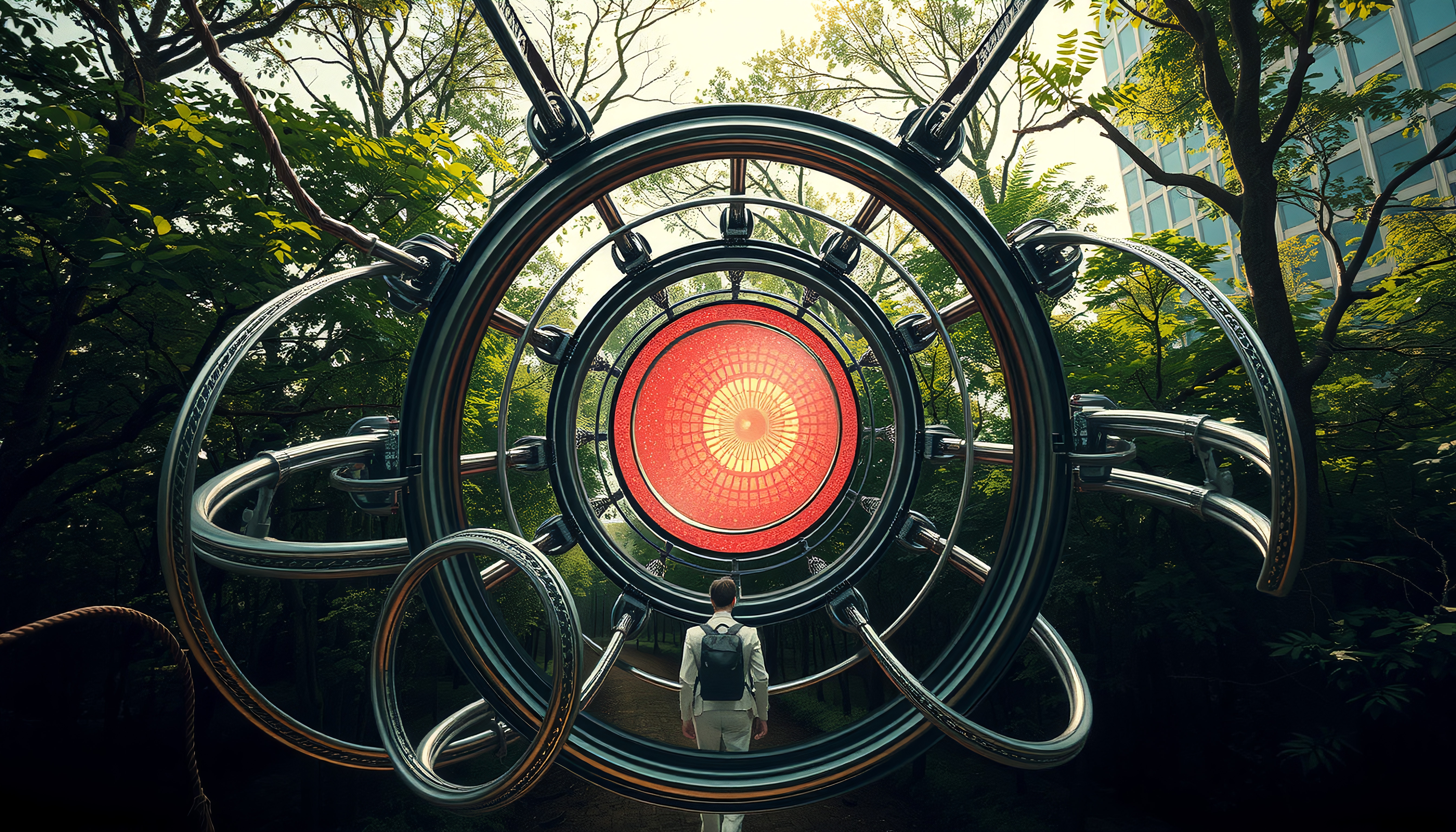 Futuristic Portal in Mystic Forest
