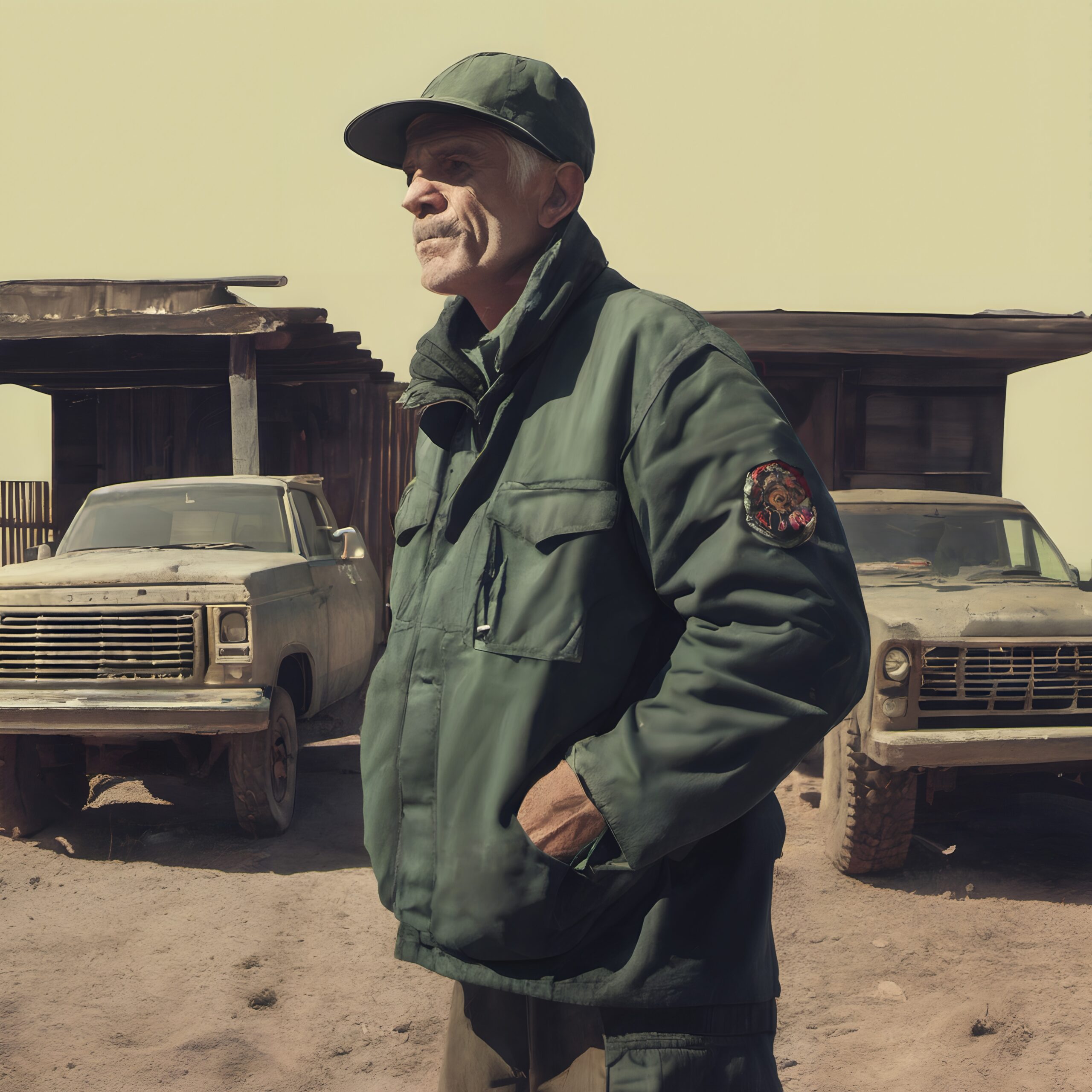 Deserted Trucks and Stalwart Man