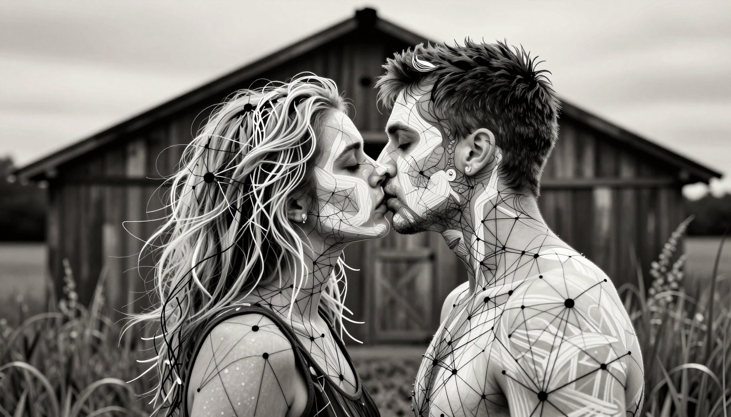 Couple with Geometric Body Paint