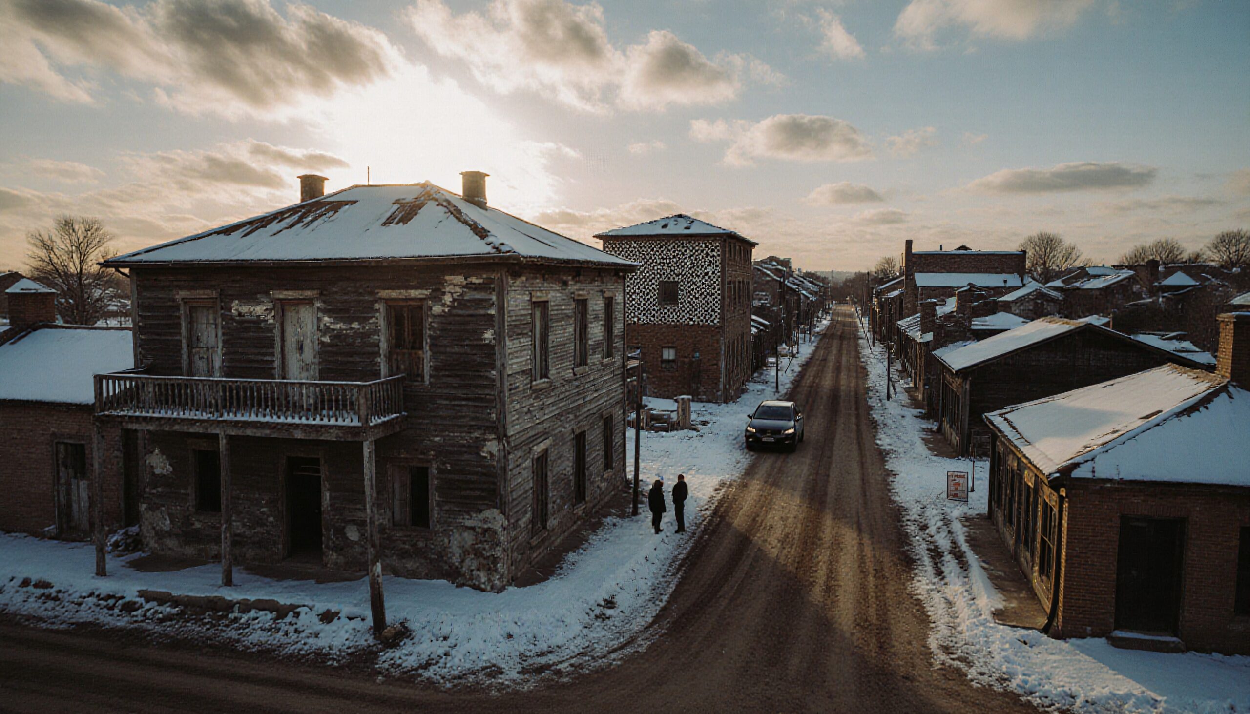 Abandoned Town in Winter Sunlight