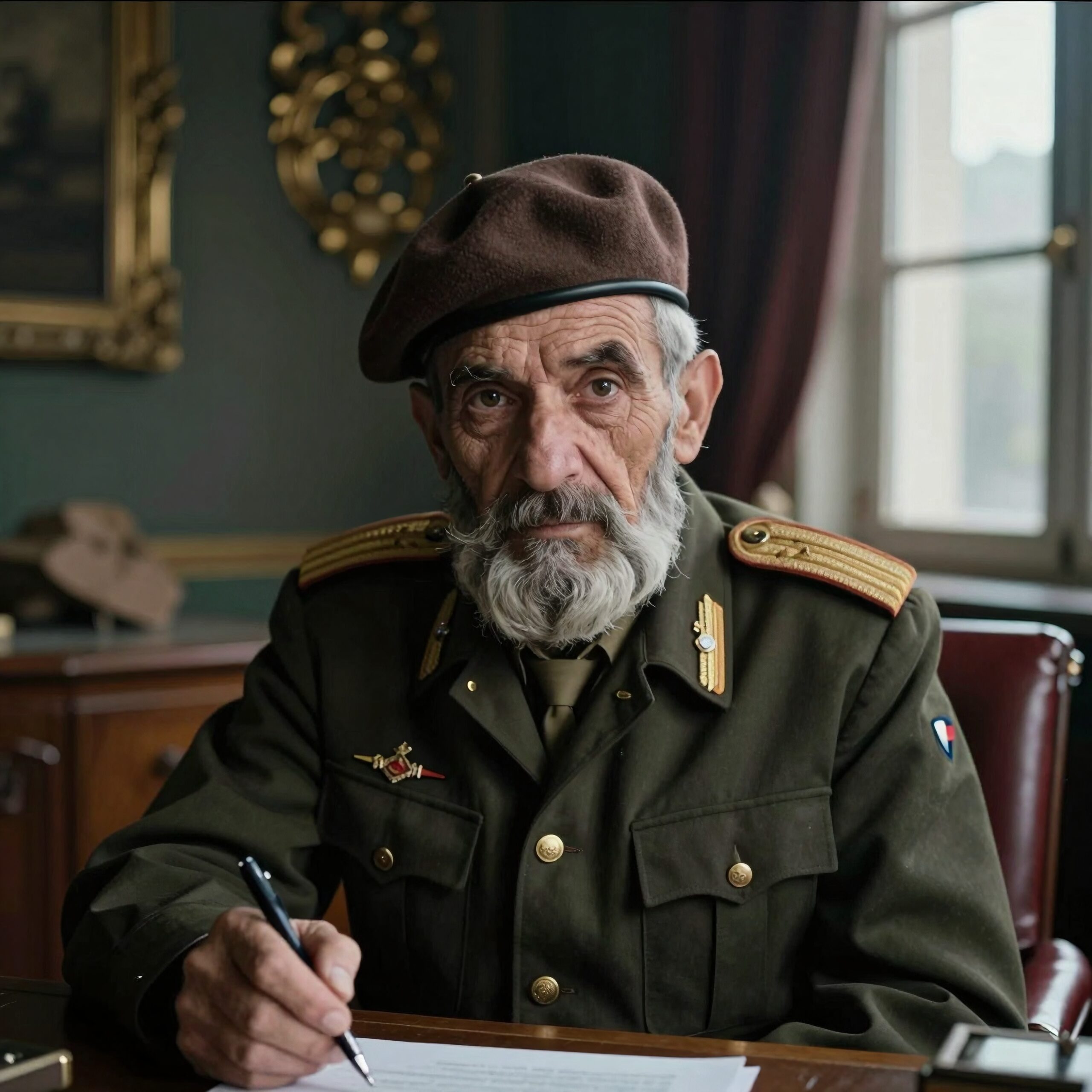 Veteran Writing at Wooden Desk