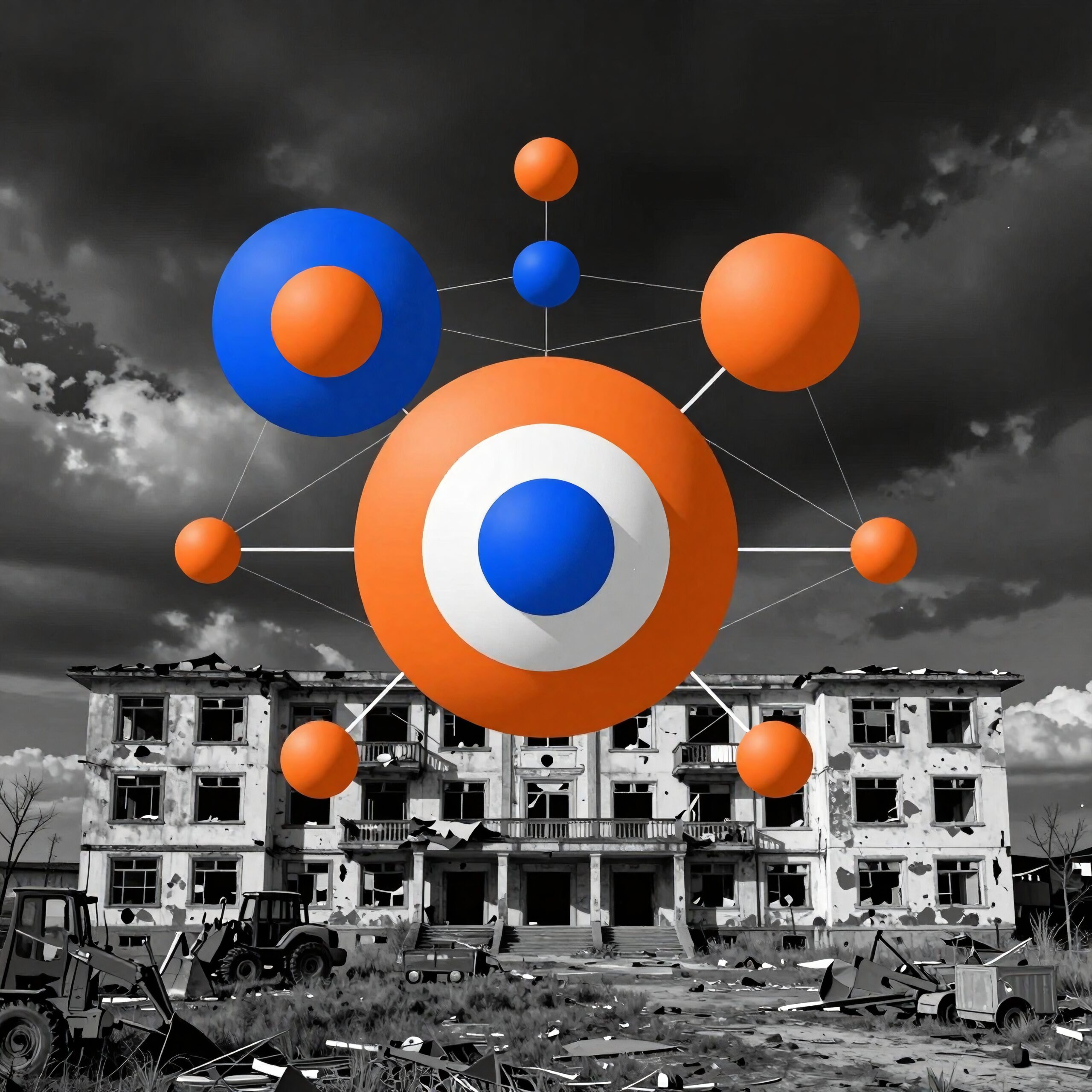 Abstract Spheres Over Abandoned Building