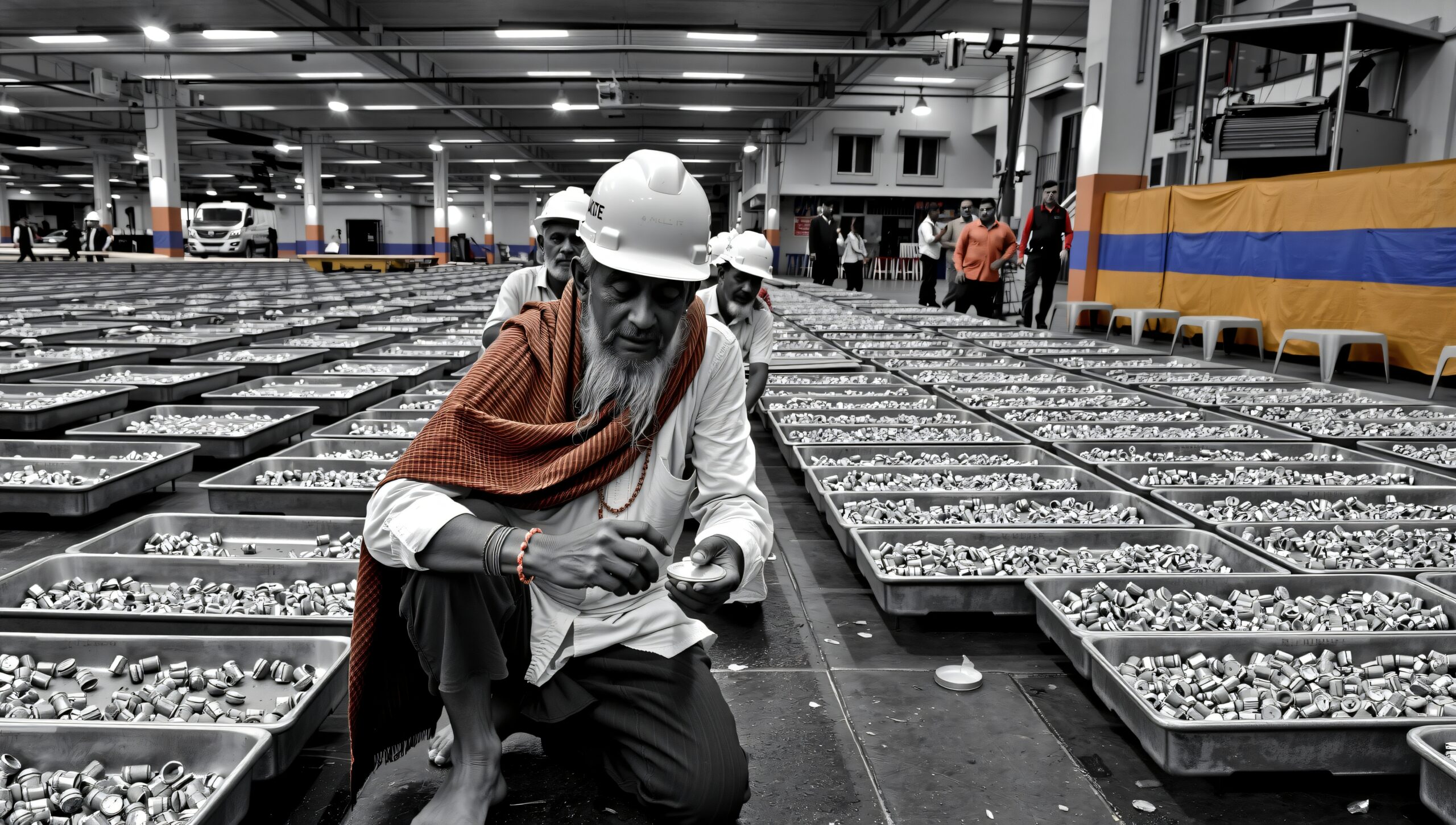 Industrial Workers Sorting Metal Parts