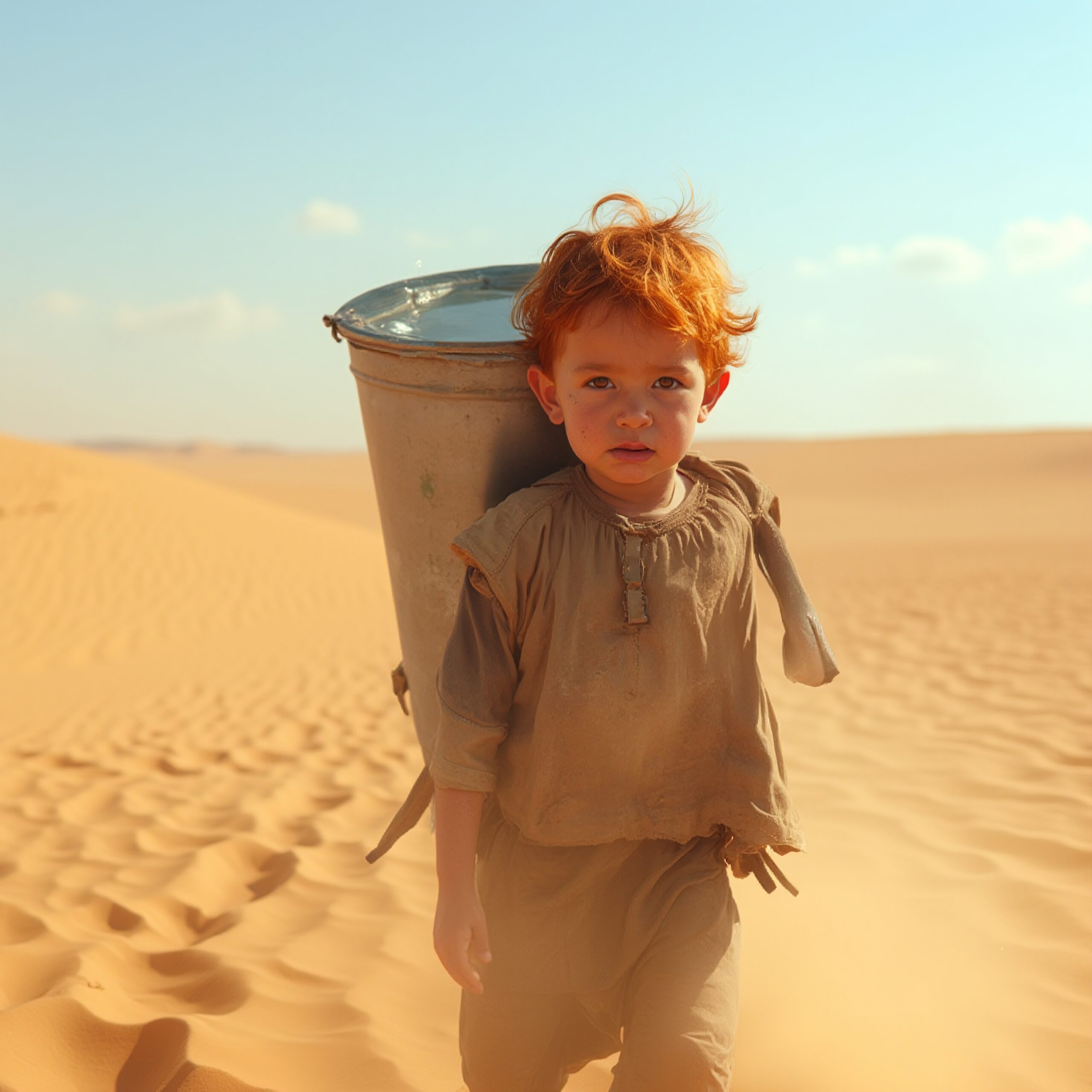 Child Carrying Water in Desert