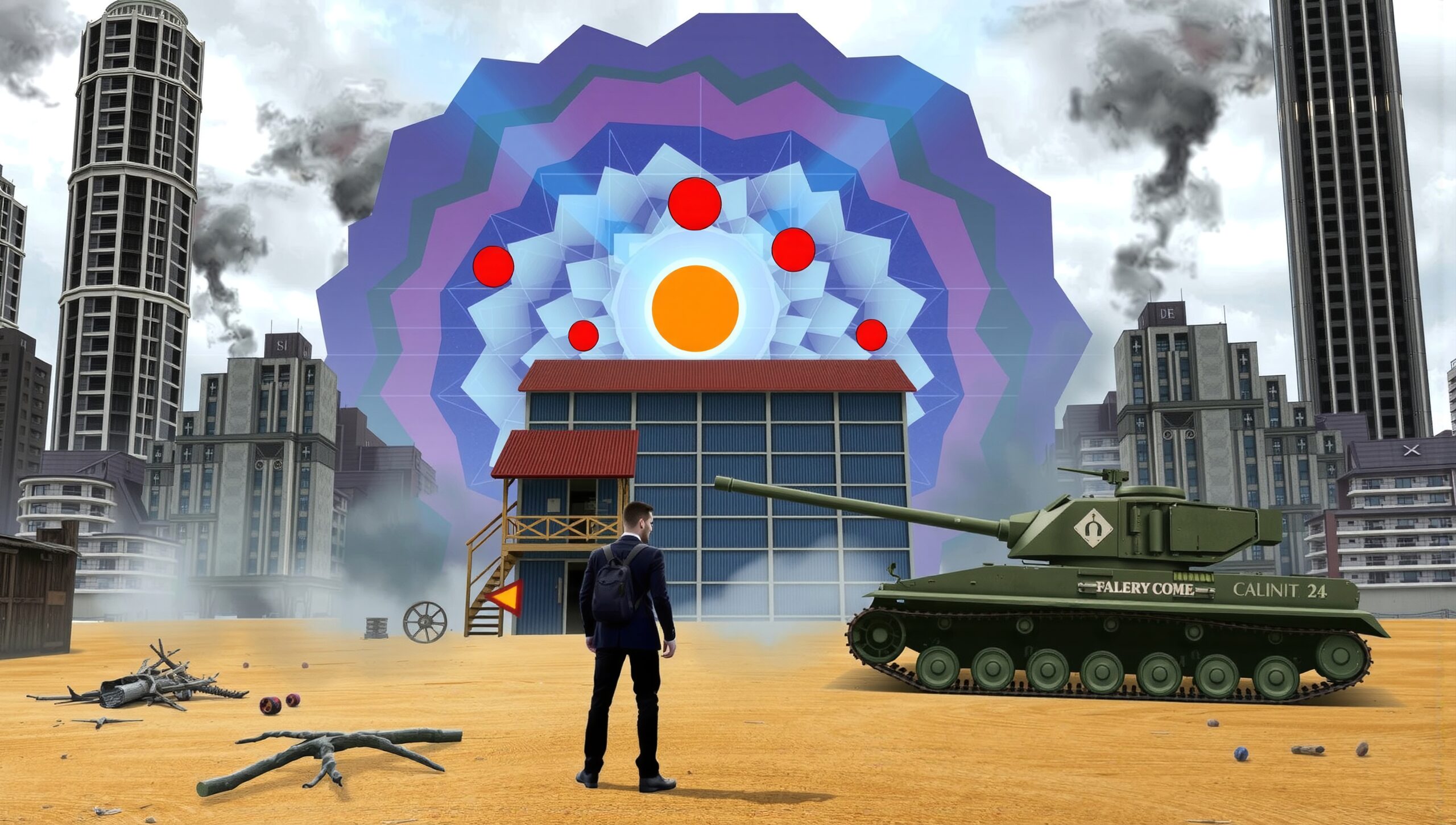 Urban Battlefield in Surreal Landscape