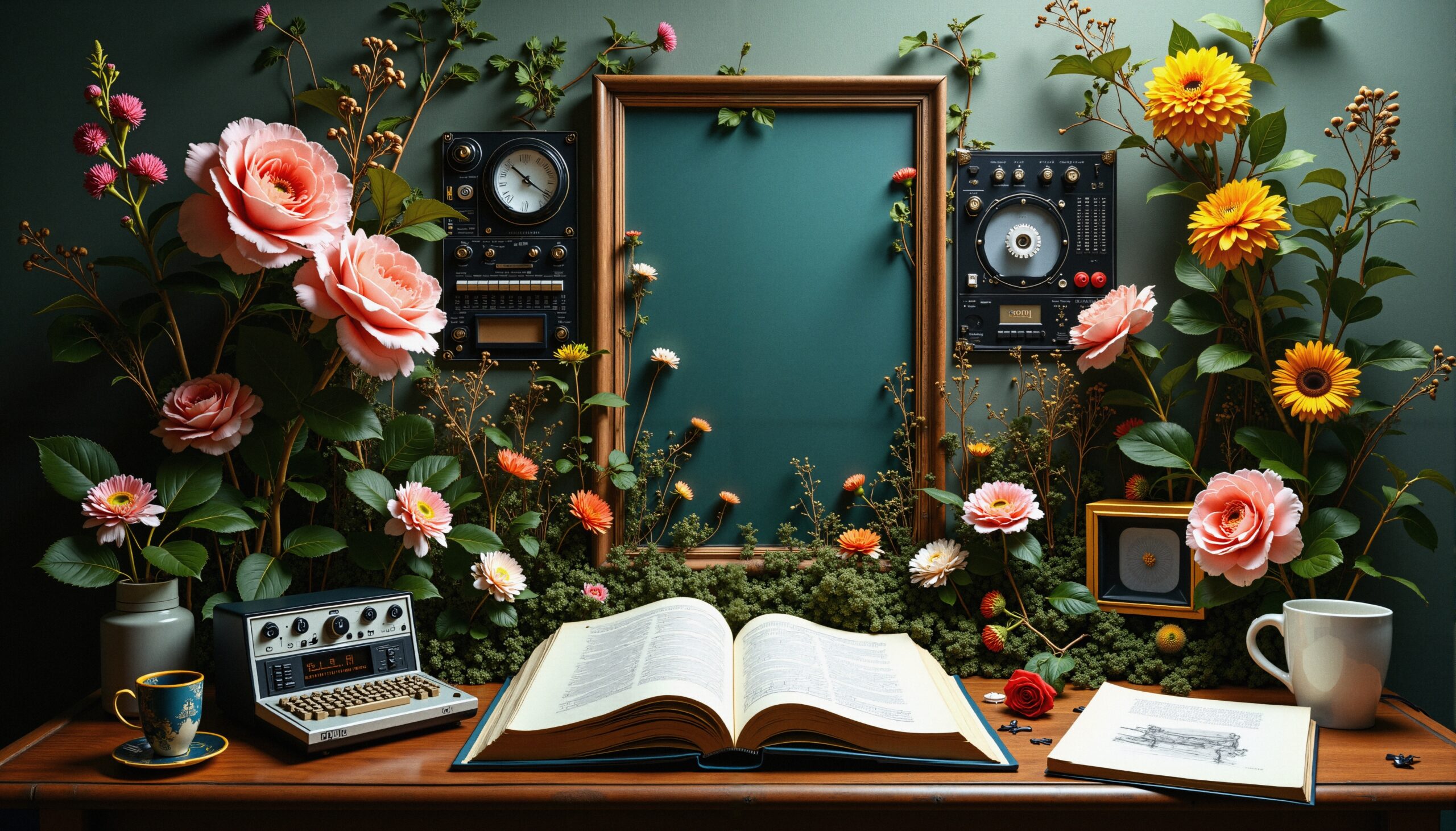 Floral Fusion with Retro Technology