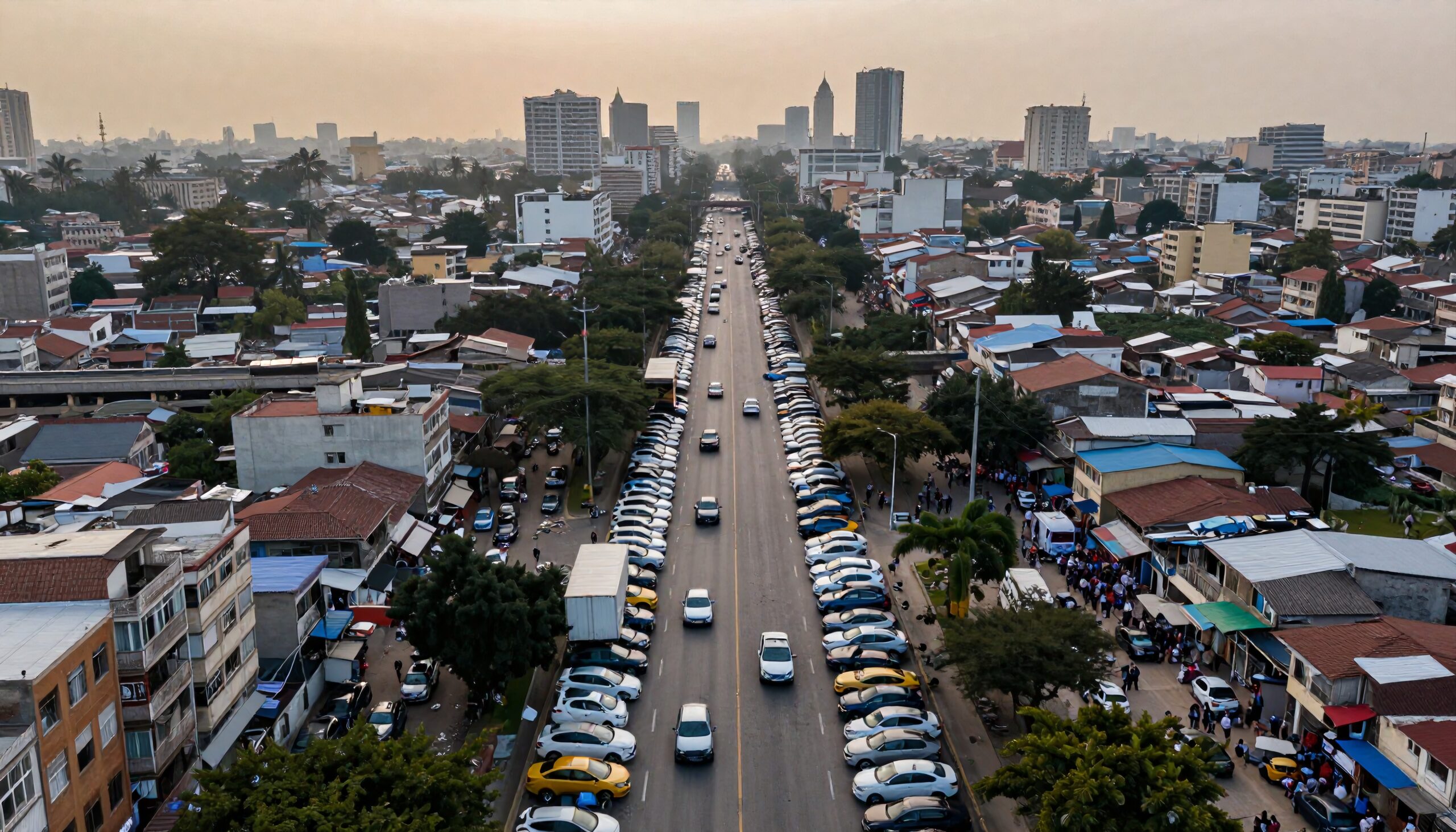 Bustling Urban Street at Sunset