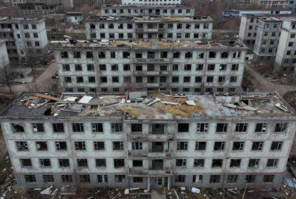Abandoned Russian Apartment Buildings Drone View Decay Architecture Ruin Landscape Winter Overhead Shot