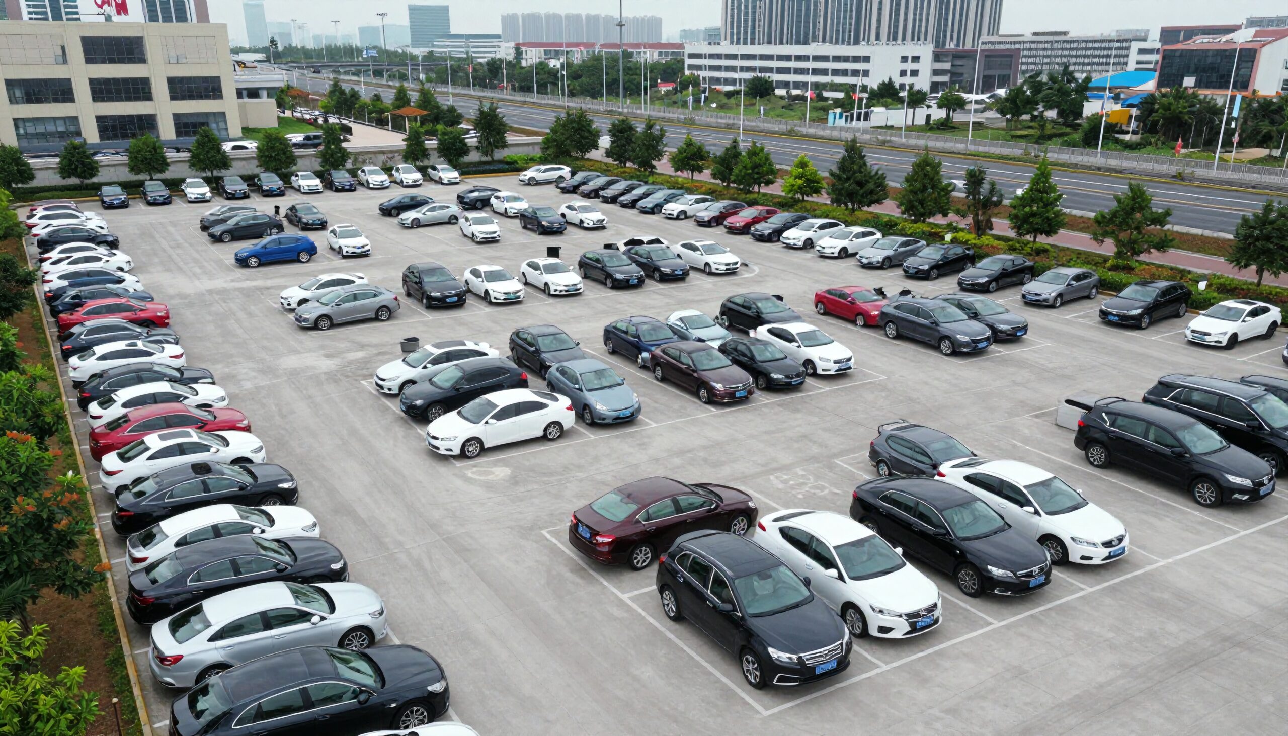 Urban Parking Lot Full Cars