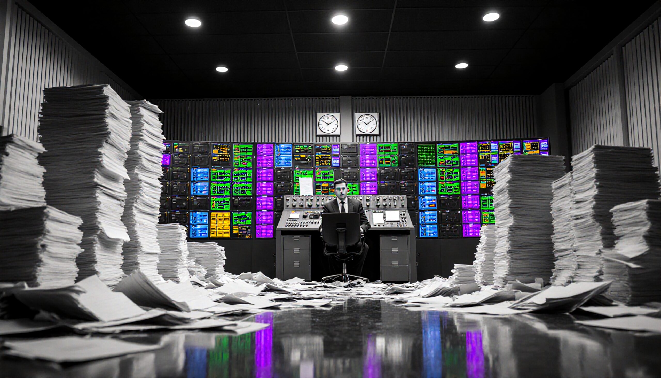 Man in Control Room Chaos