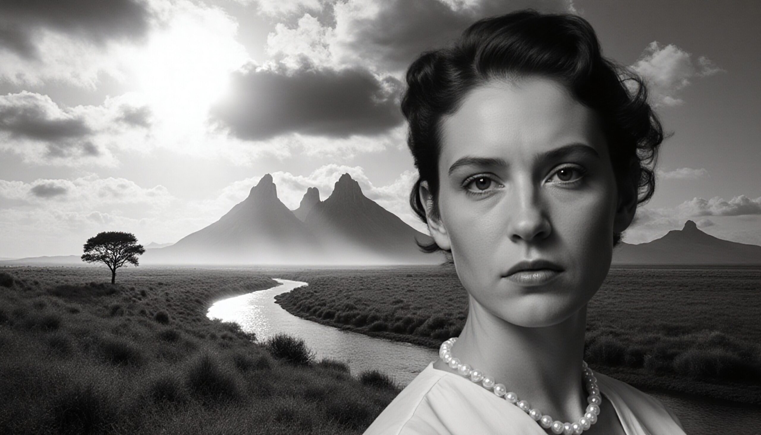 Portrait by River and Majestic Mountains